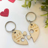 Personalised Wooden Couples Heart Puzzle Keyring Set