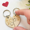 Personalised Wooden Couples Heart Puzzle Keyring Set