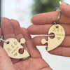 Personalised Wooden Couples Heart Puzzle Keyring Set