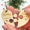 Personalised Wooden Couples Heart Puzzle Keyring Set