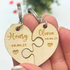 Personalised Wooden Couples Heart Puzzle Keyring Set