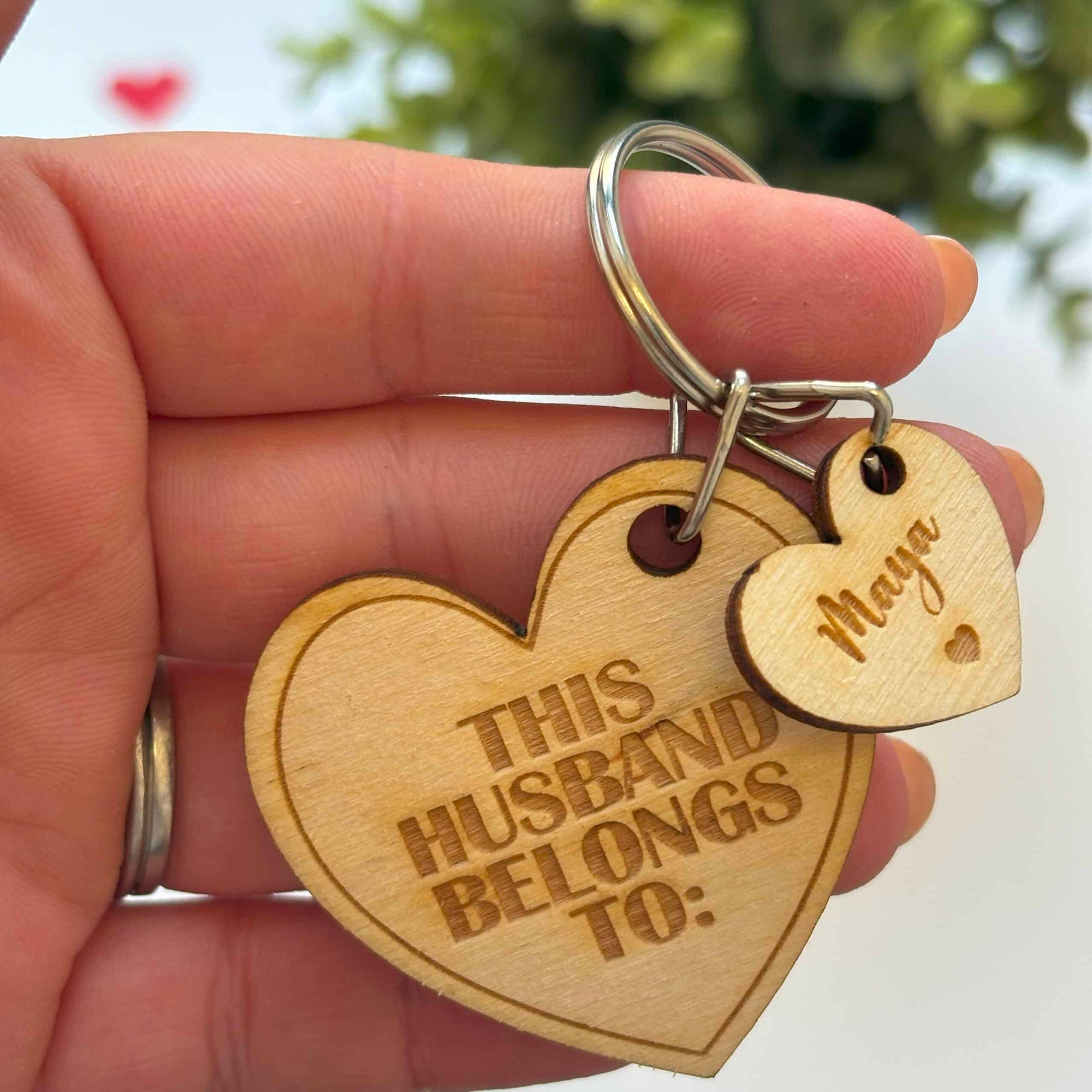 Personalised "This Husband Belongs to" Wooden Tag Keyring