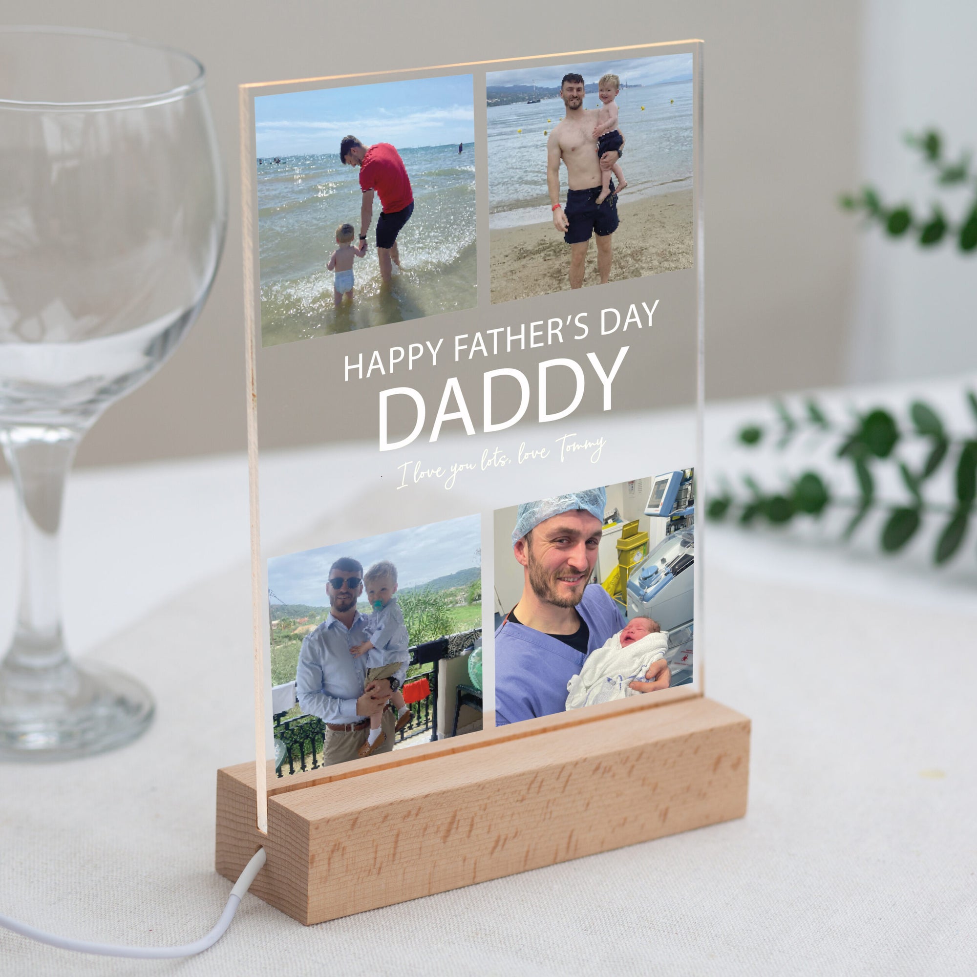 Personalised LED Light Up 4 Photo Plaque with stand