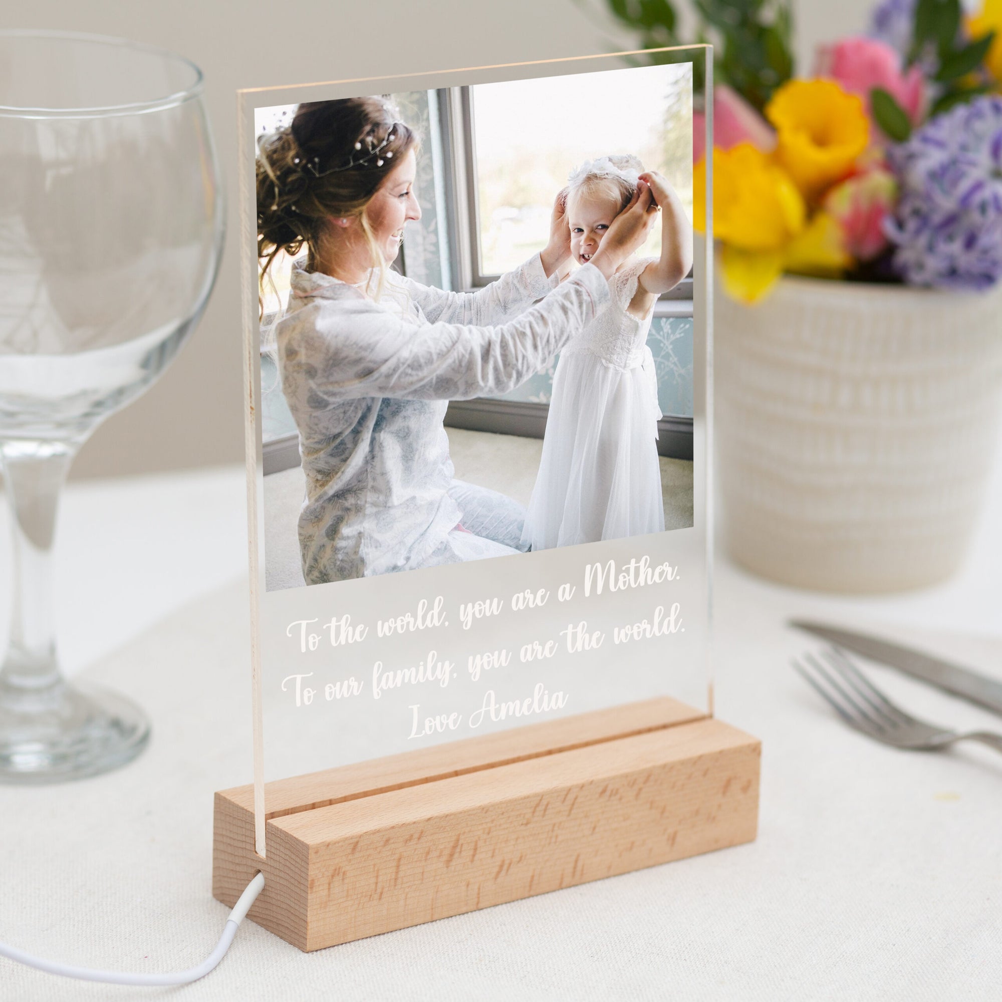 Personalised LED Light Up Photo & Poem Plaque with Stand