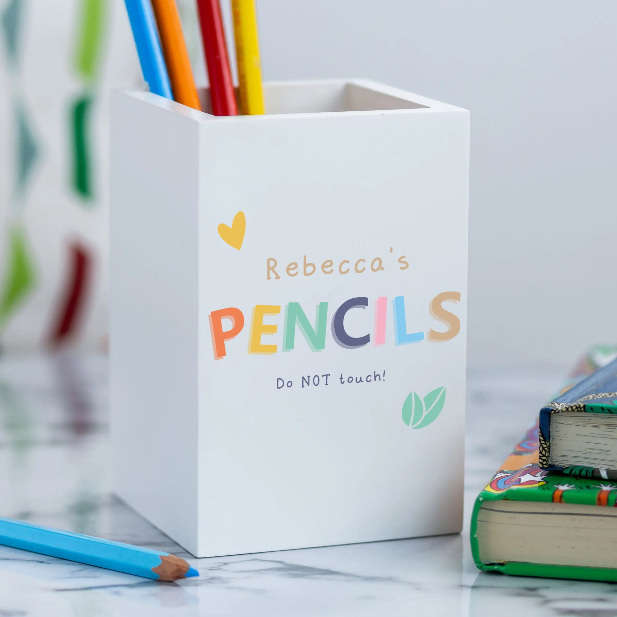 Personalised White Wooden Colourful Pencil Pot
