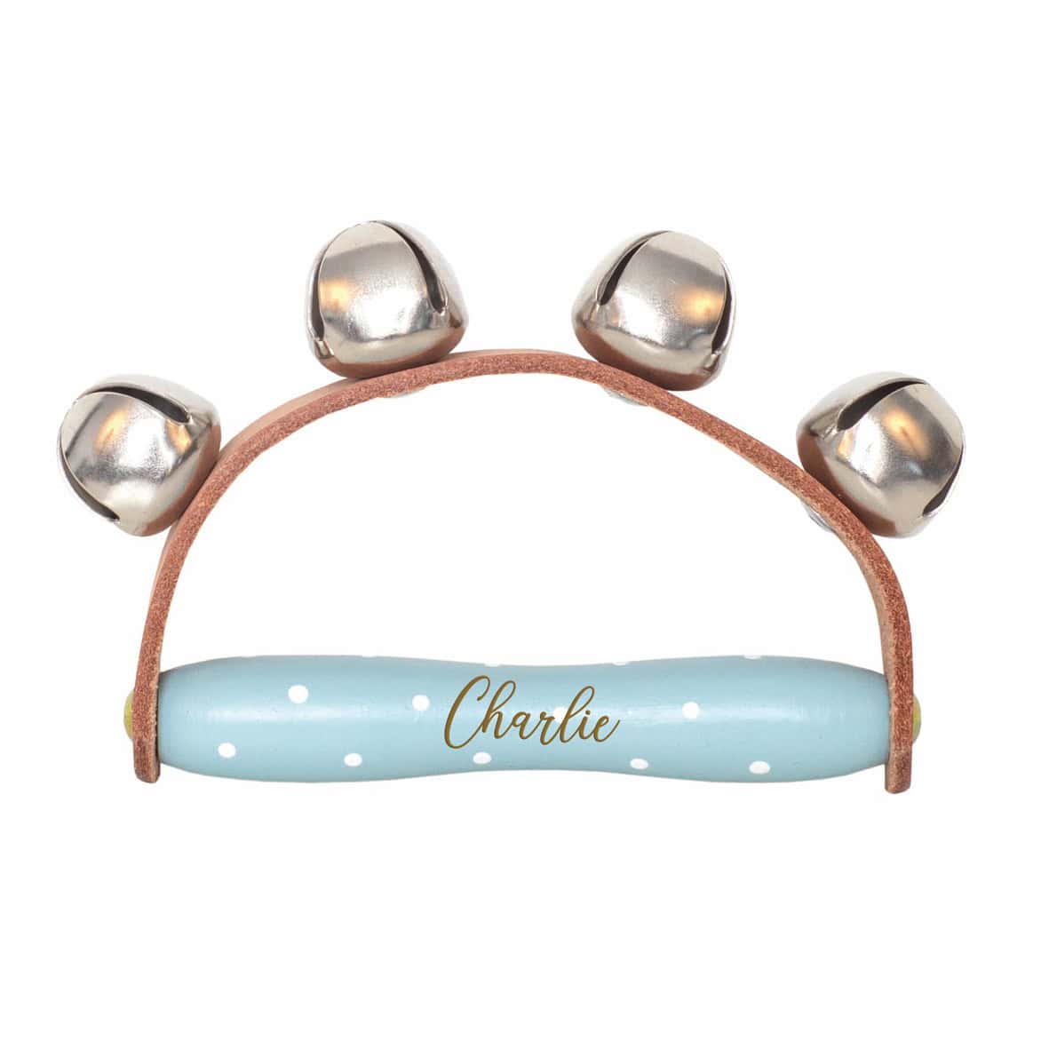 Personalised Wooden Blue Polka Dot Handbell Toy