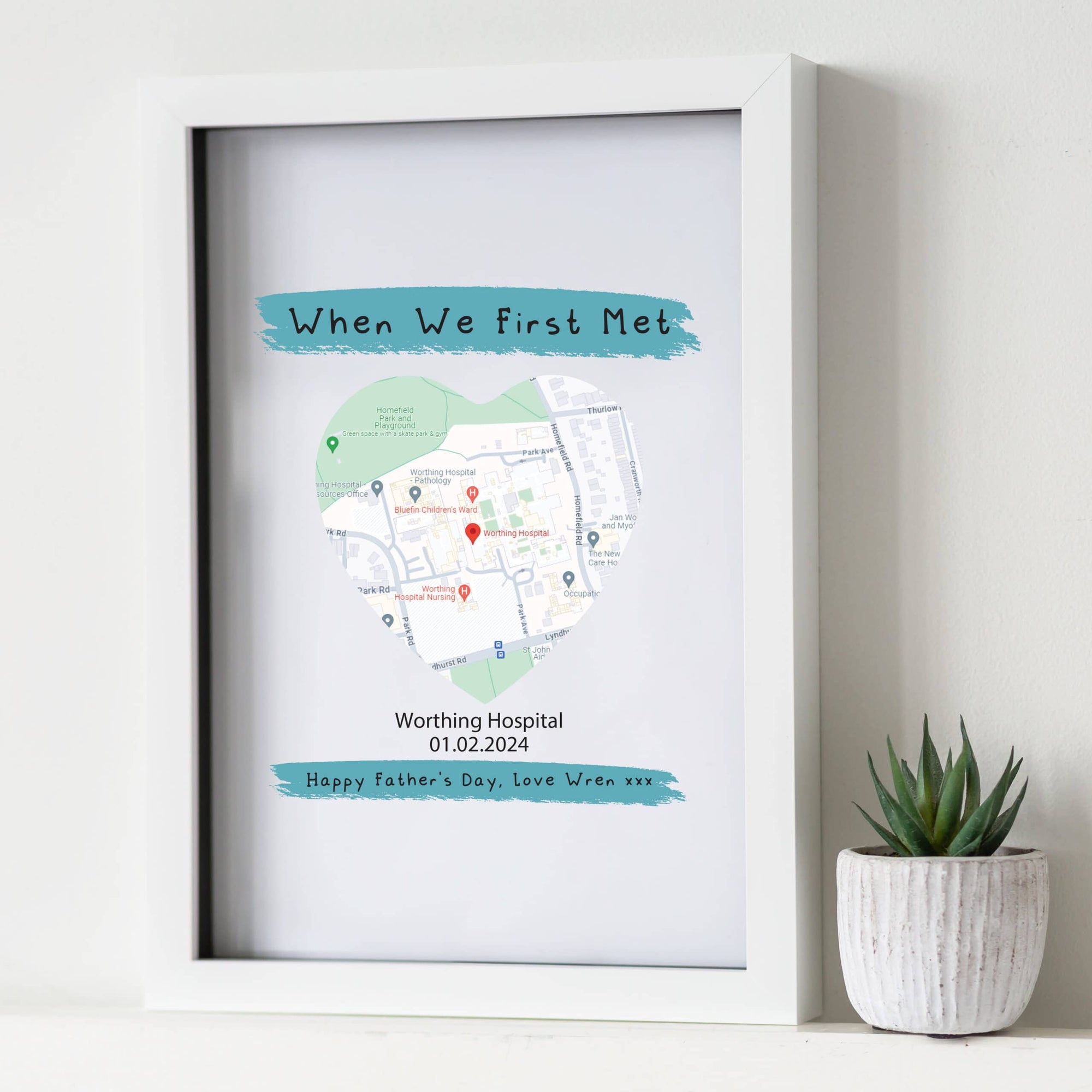 Personalised Father's Day Glass Printed Map Frame