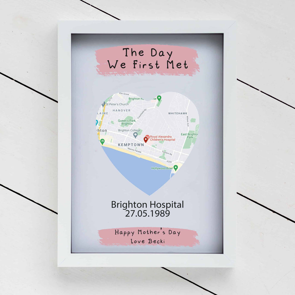 Personalised Mothers Day Glass Printed Map Frame - Multiple Sizes