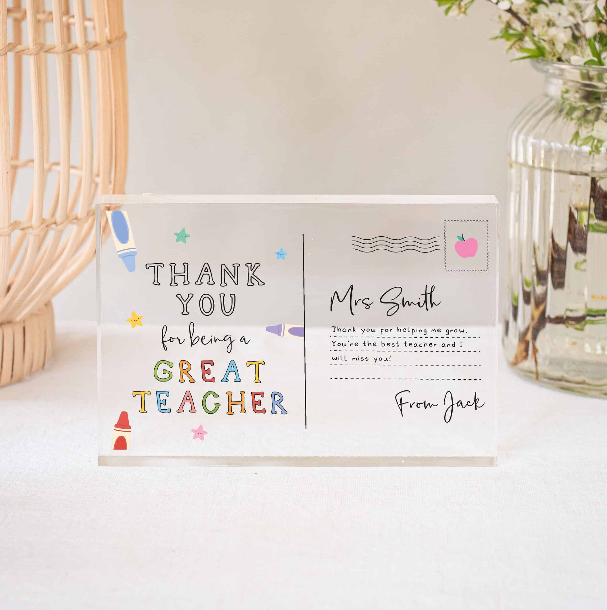 Personalised Thank You Teacher Postcard Acrylic Block