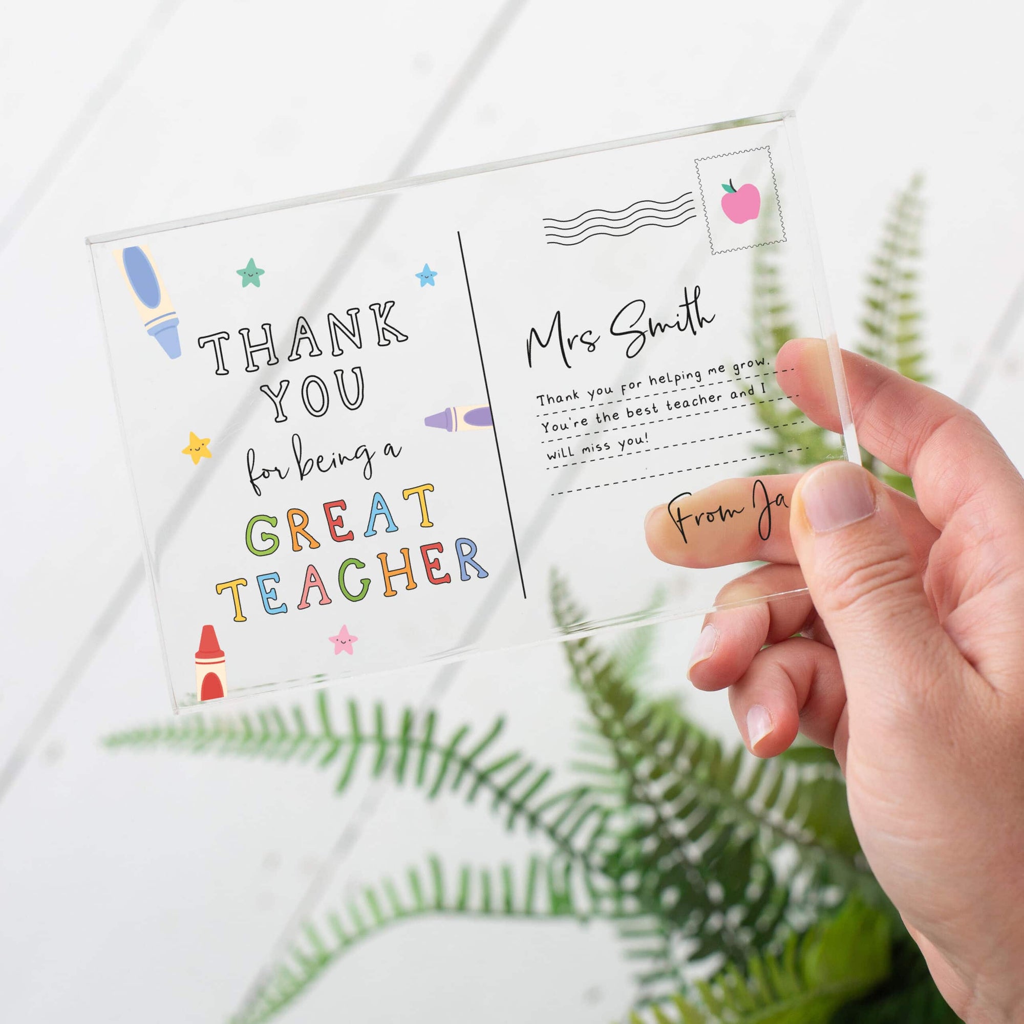 Personalised Thank You Teacher Postcard Acrylic Block