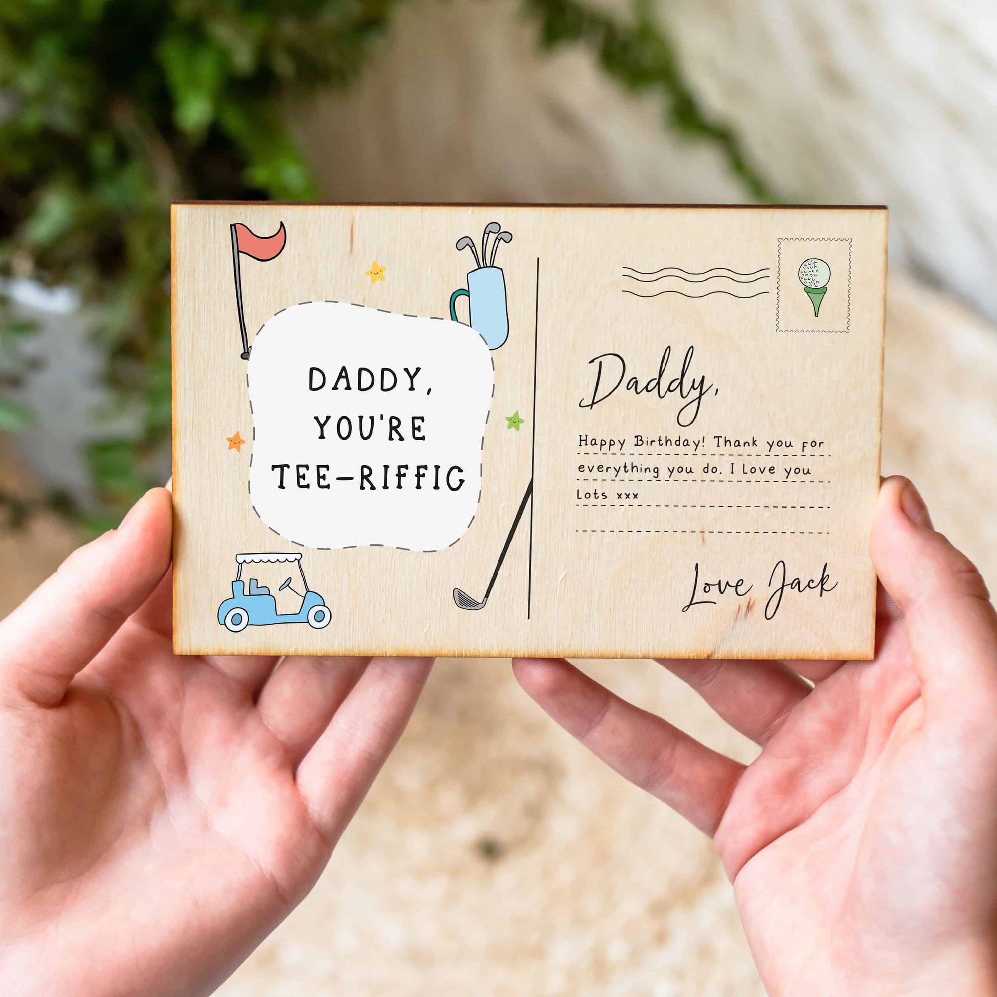 Personalised Daddy You're Tee-Riffic Golf Wooden Postcard