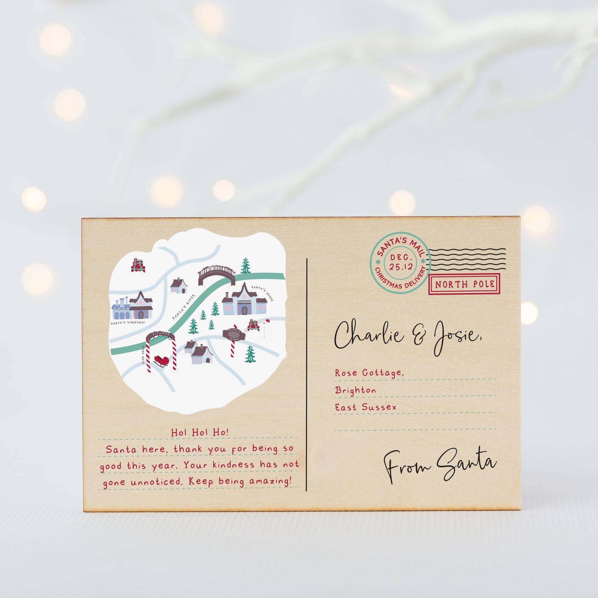 Personalised Letter From Santa Wooden Postcard