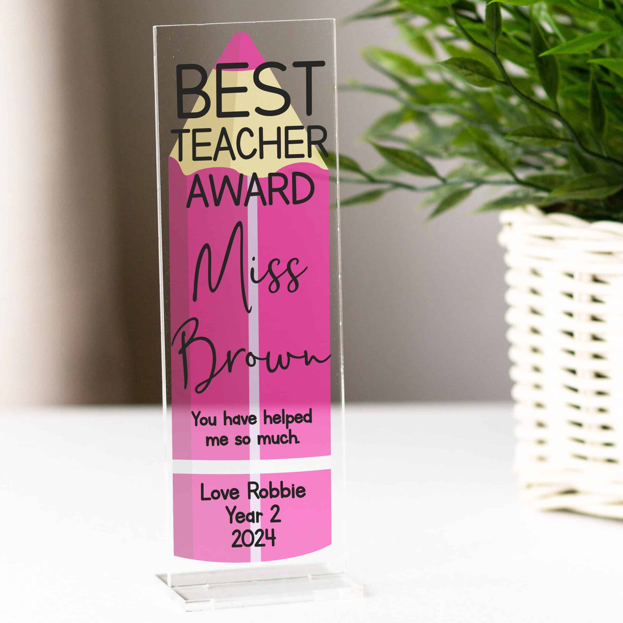 Personalised Best Teacher Pencil Acrylic Plaque