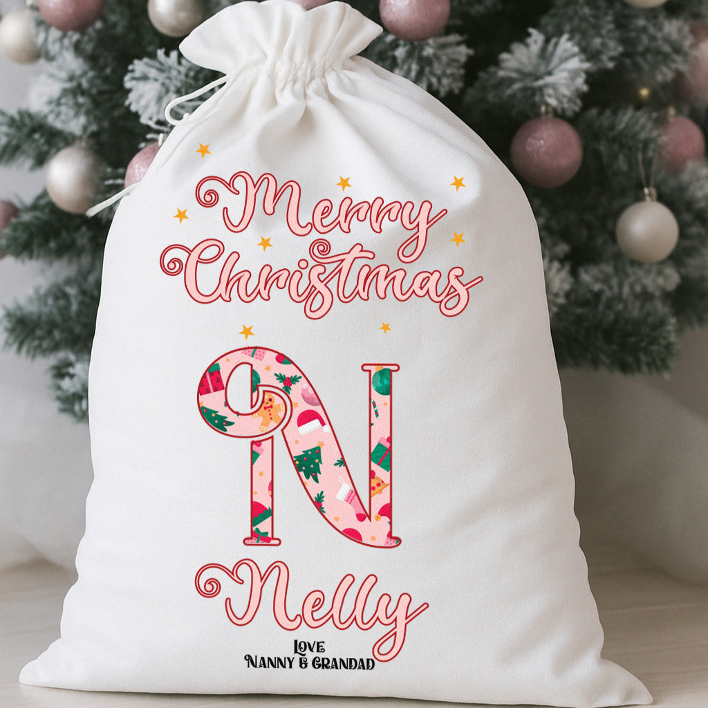 Personalised Pink Christmas Letter Present Sack