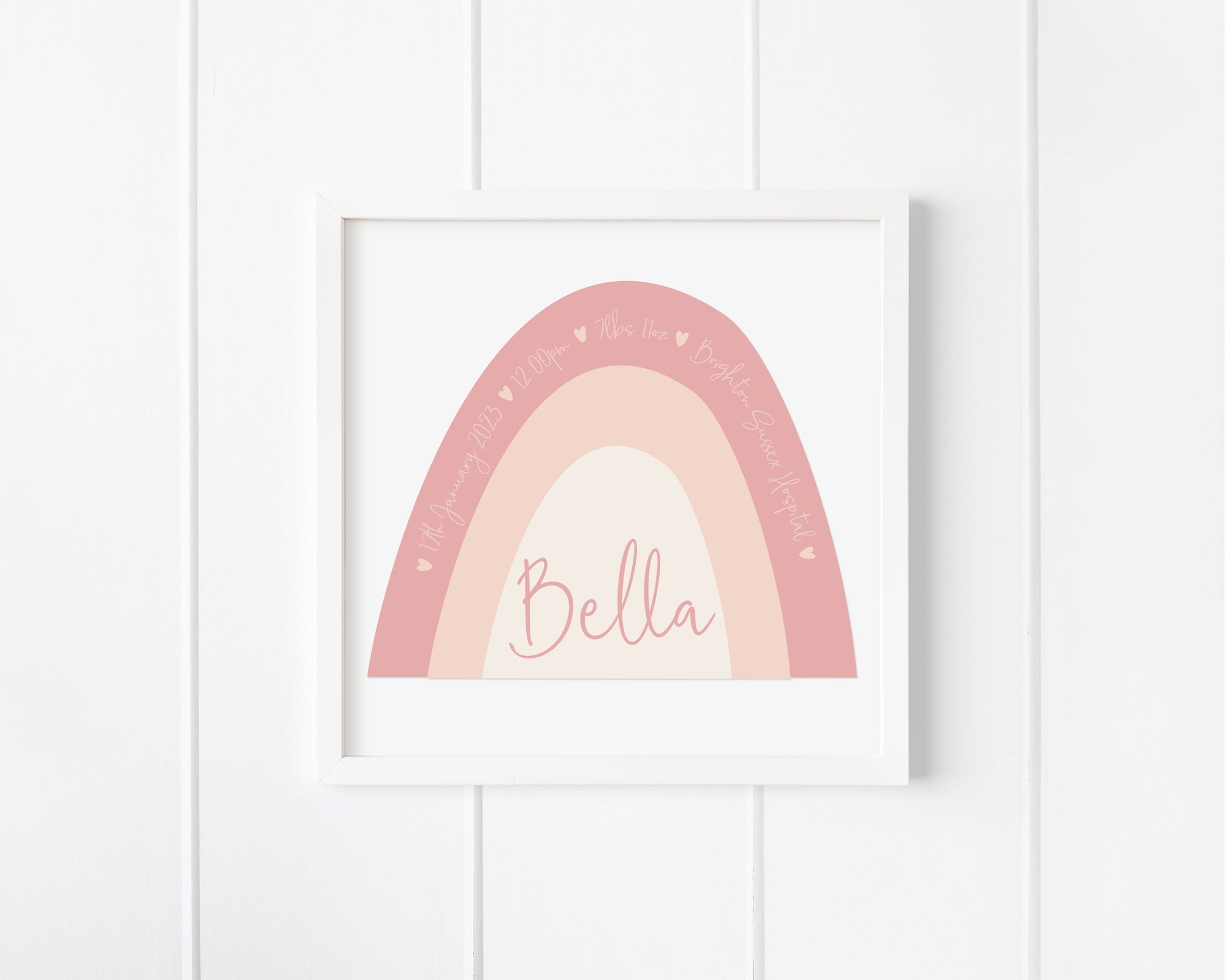 Personalised Rainbow Baby Birth Details Glass Printed Frame - Multiple Sizes