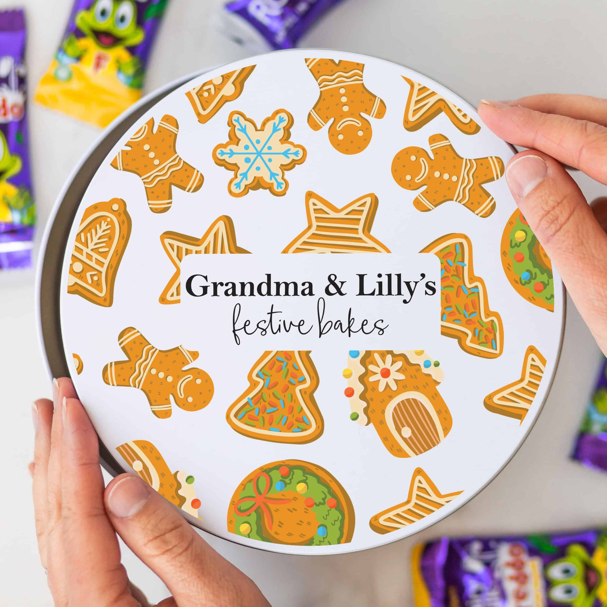 Personalised Metal Round Gingerbread Christmas Treat Tin
