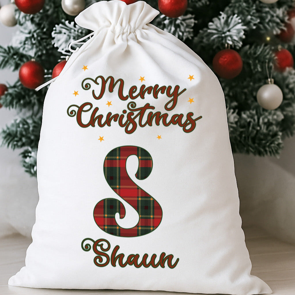 Personalised Red Tartan Christmas Letter Present Sack