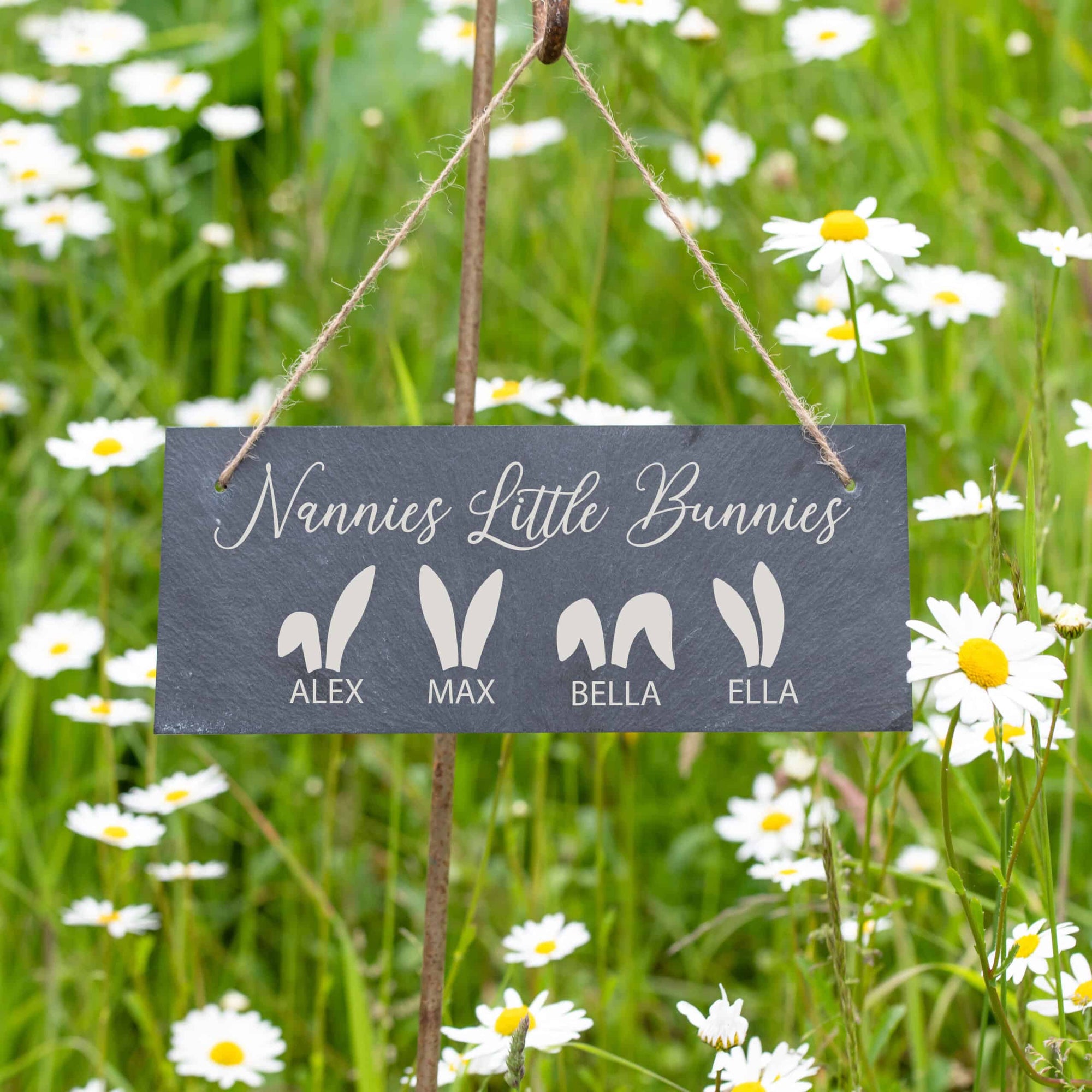Personalised Little Bunnies Garden Slate Sign