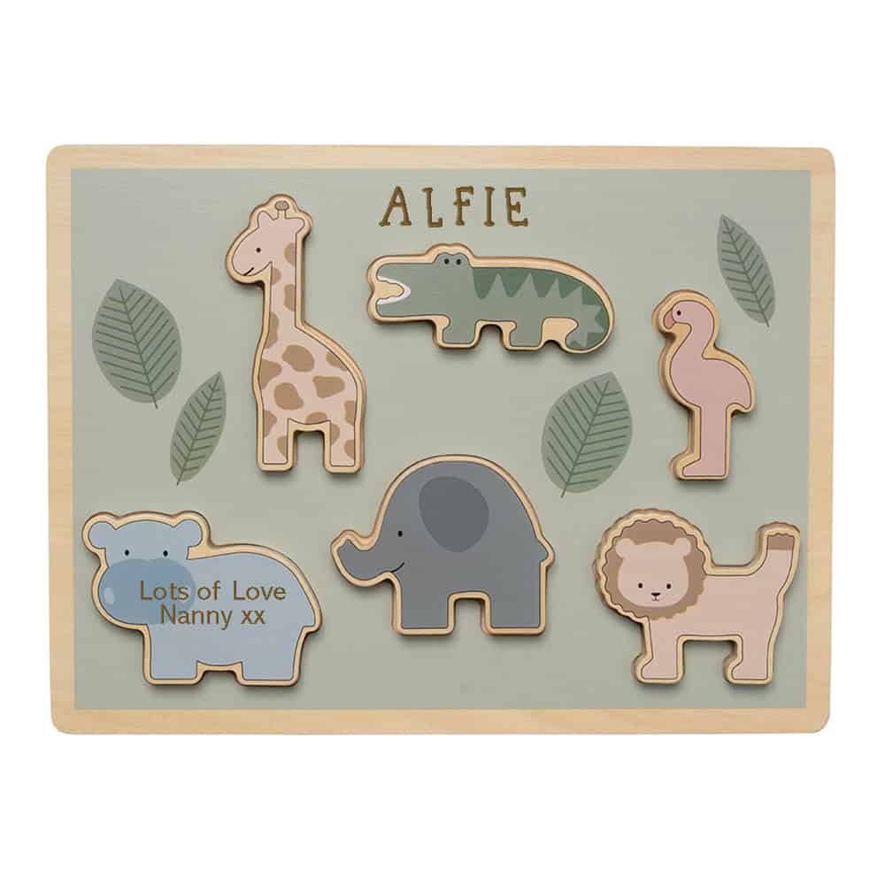 Personalised Wooden Safari Puzzle Toy