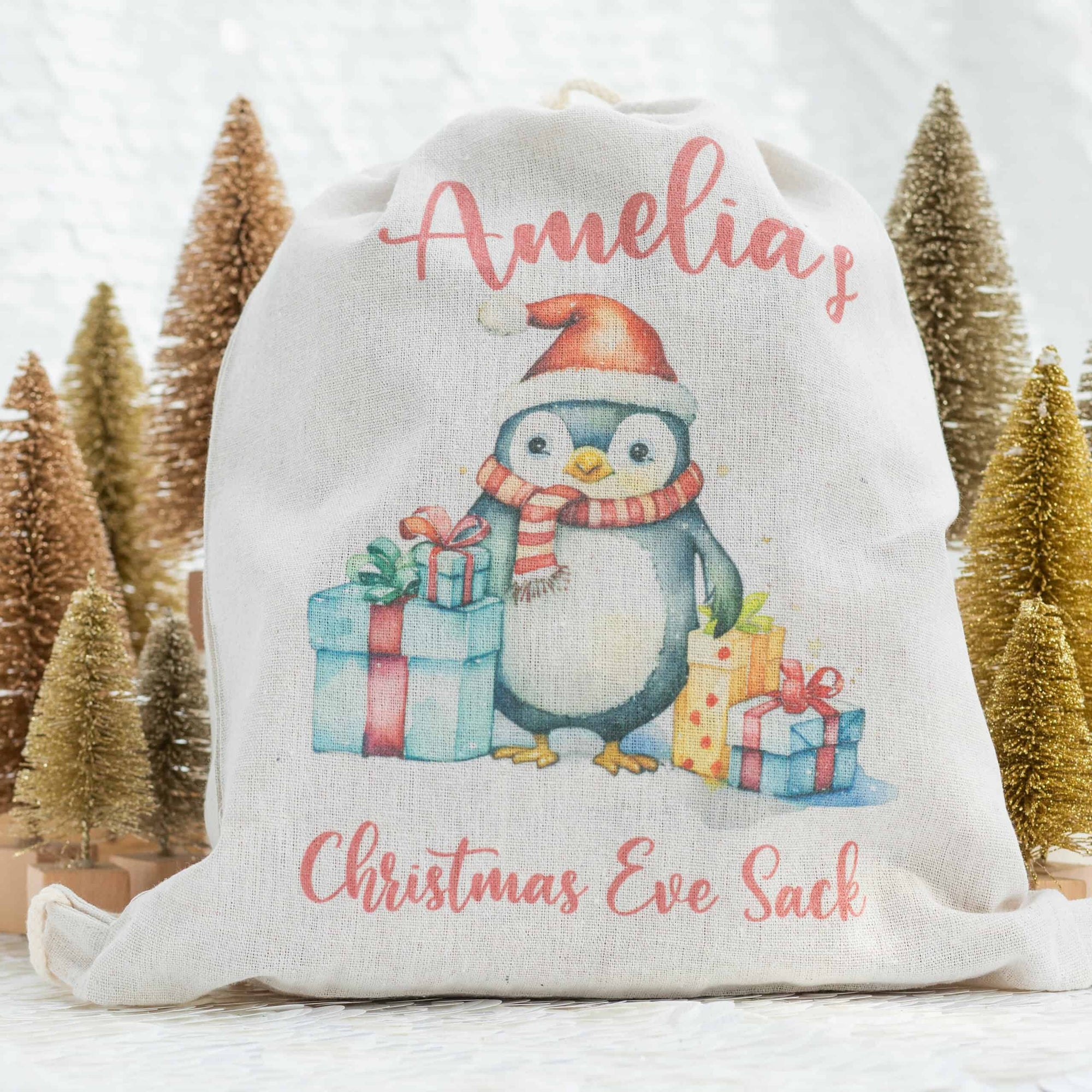 Personalised Penguin Christmas Eve Sack