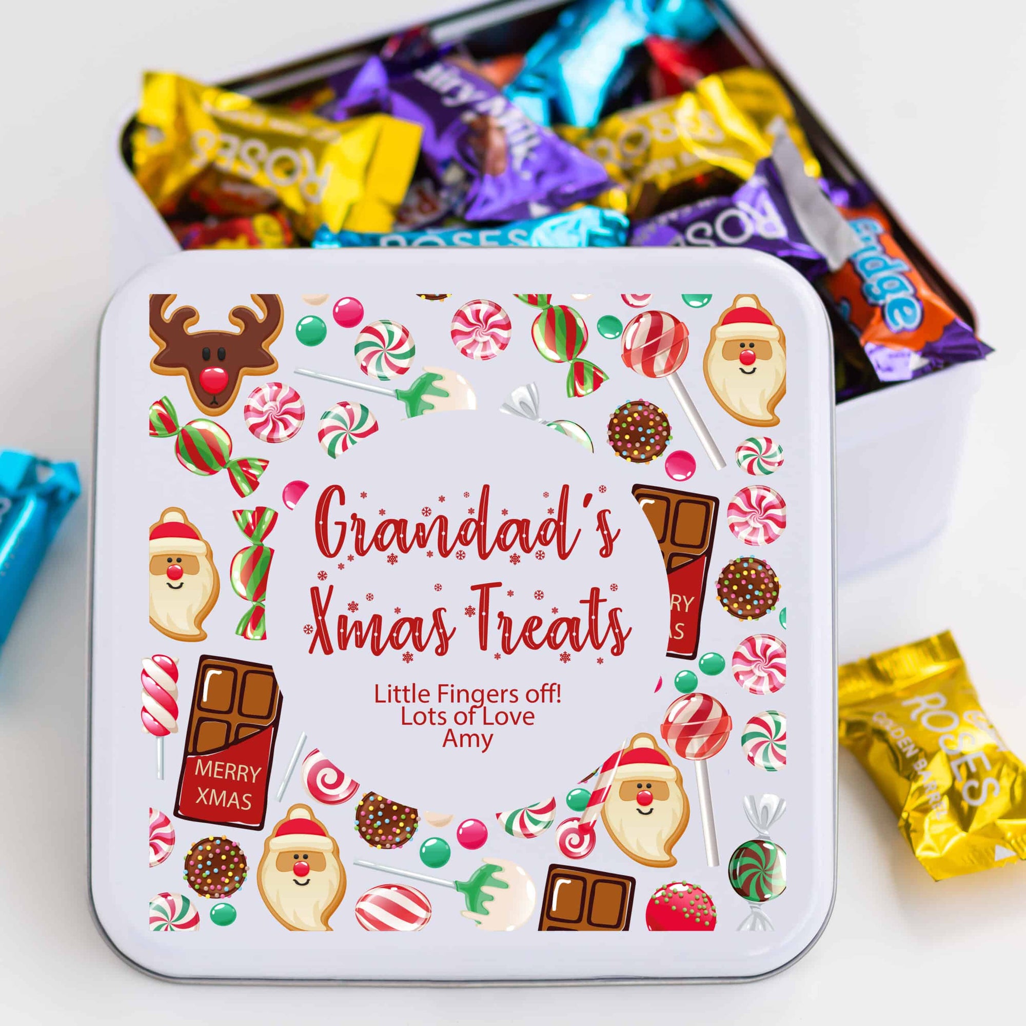 Personalised Metal Square Christmas Chocolate Sweet Biscuit Tin