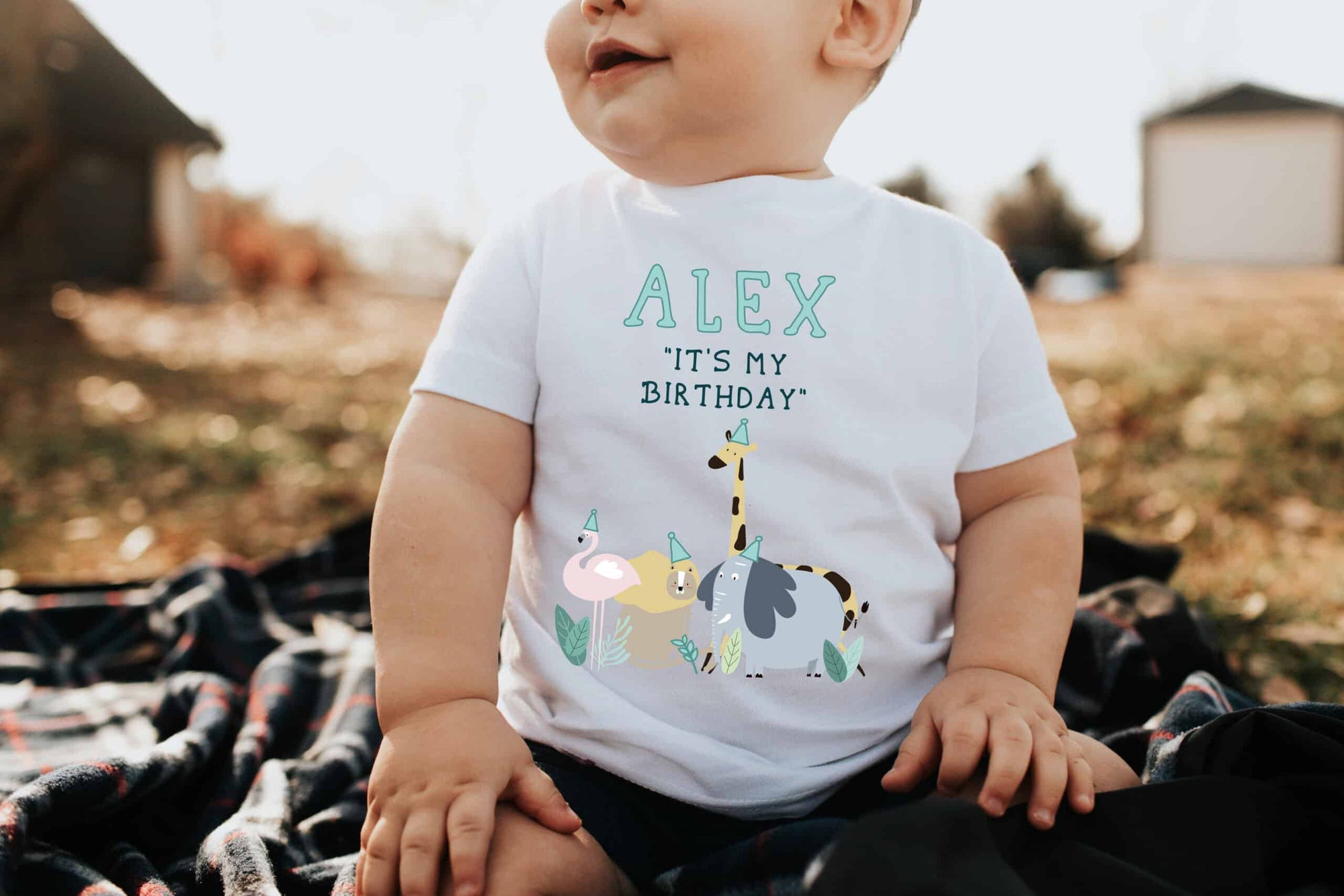 Personalised It's My Birthday Safari Animal Kids White T-Shirt