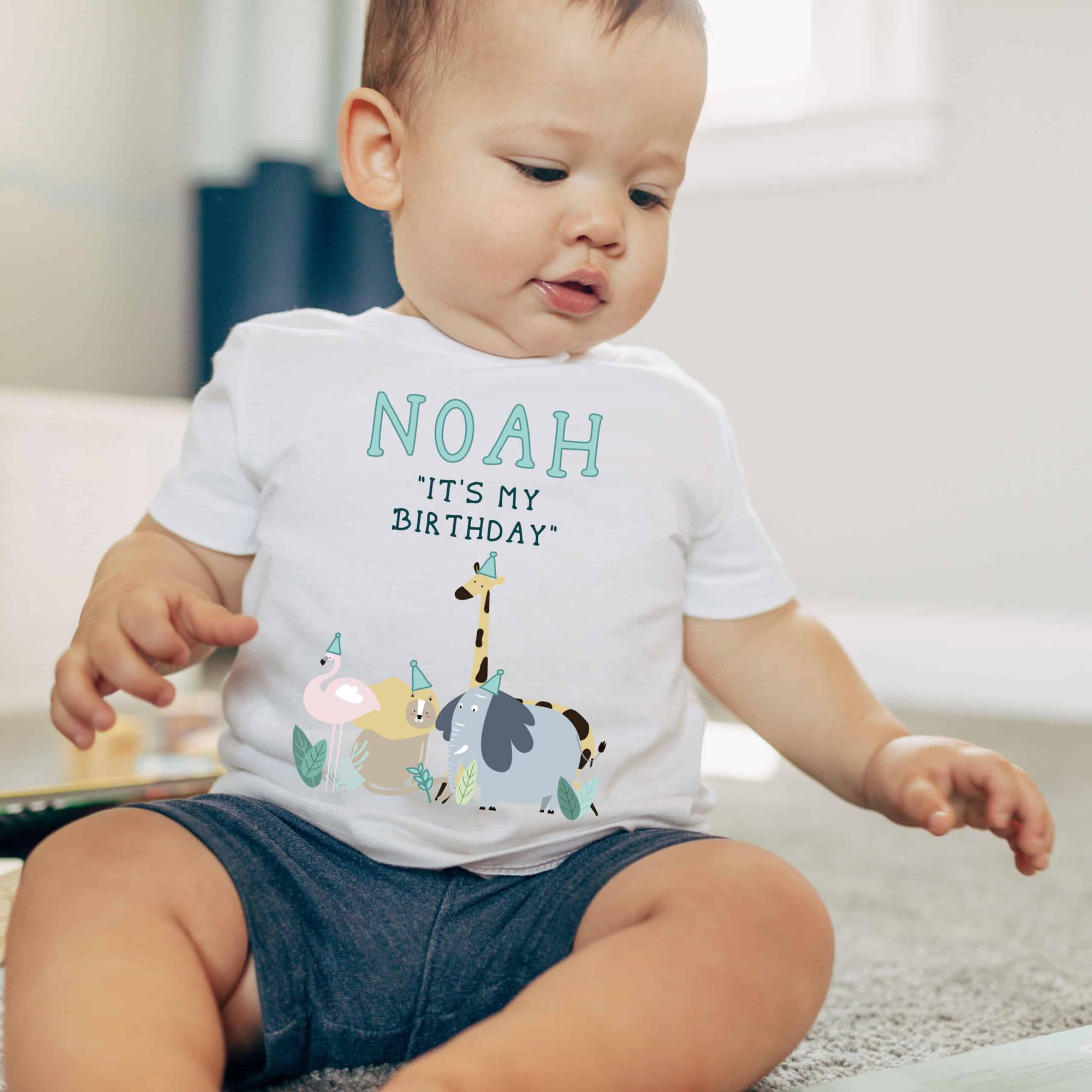 Personalised It's My Birthday Safari Animal Kids White T-Shirt