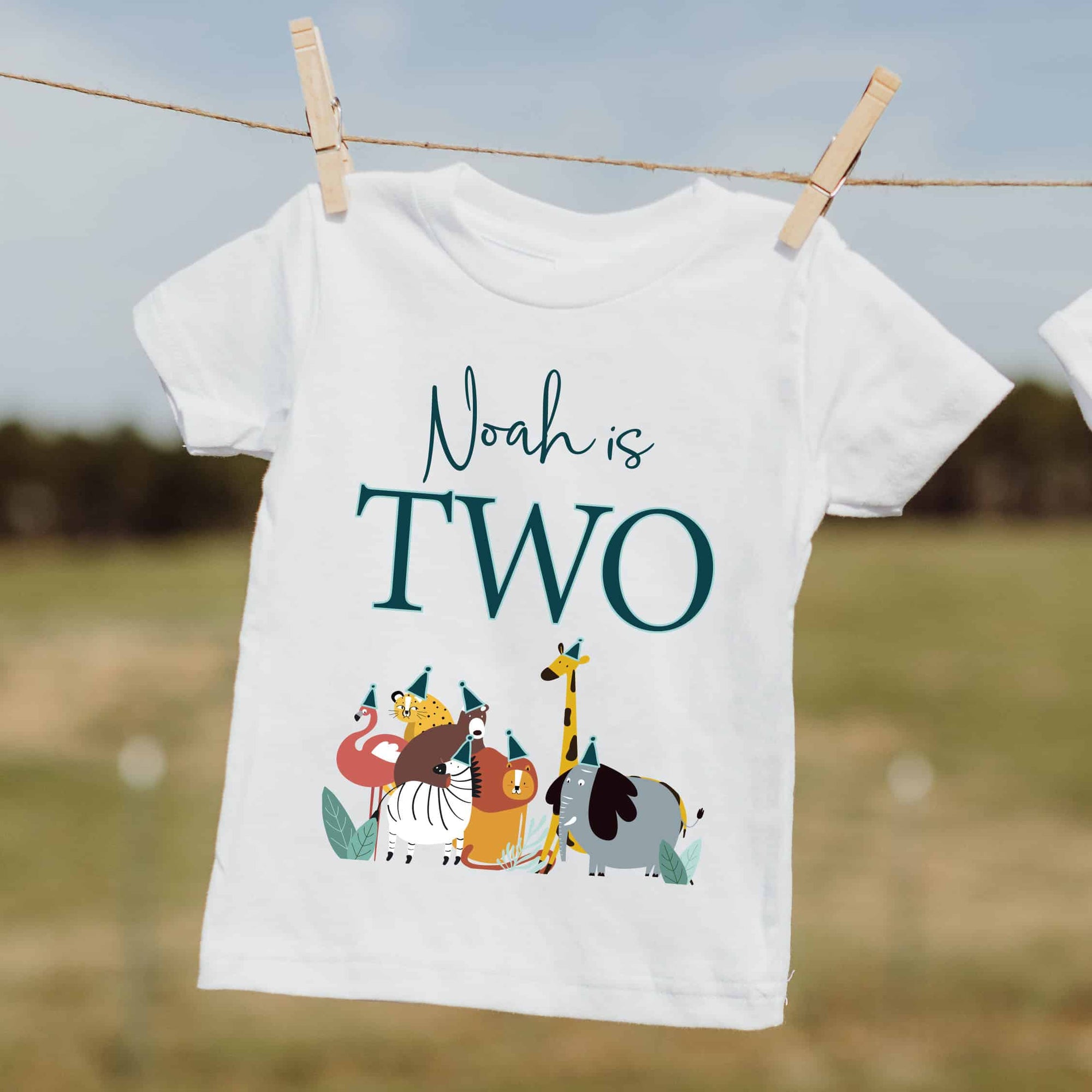 Personalised I Am 1 Today Birthday Safari Animal Kids White T-Shirt
