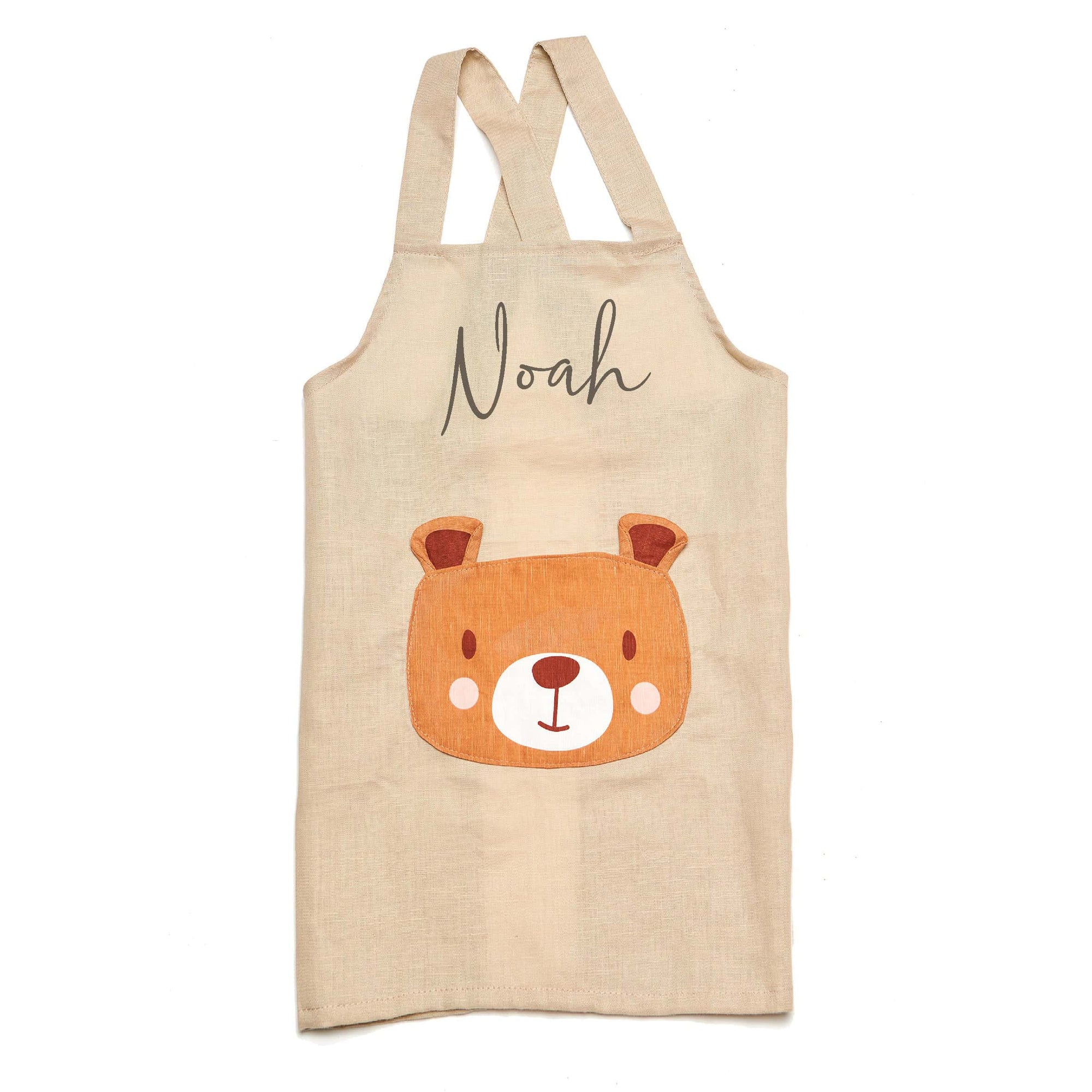 Personalised Children Cream Bear Linen Apron