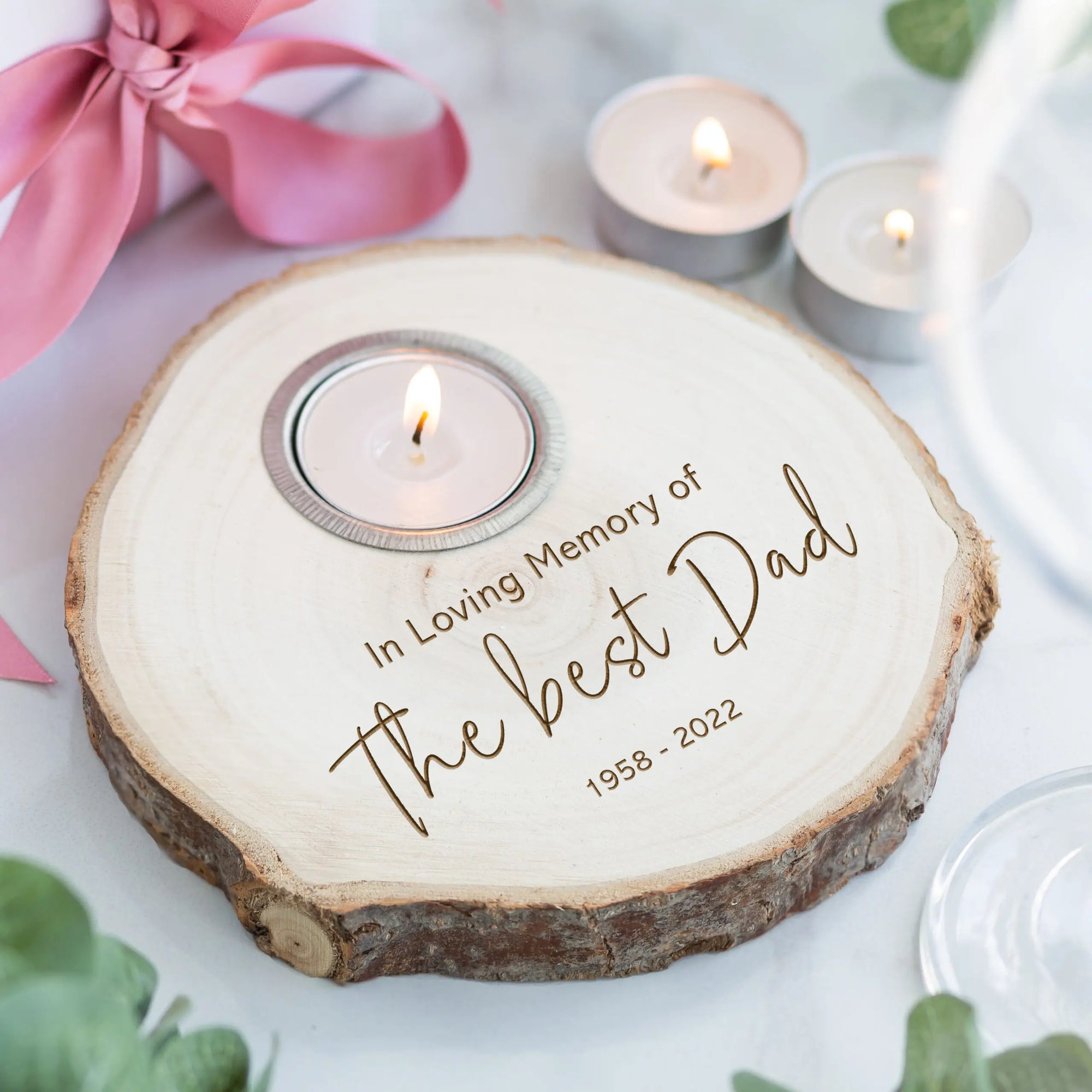 Personalised Tree Bark Memorial Tealight Candle Holder
