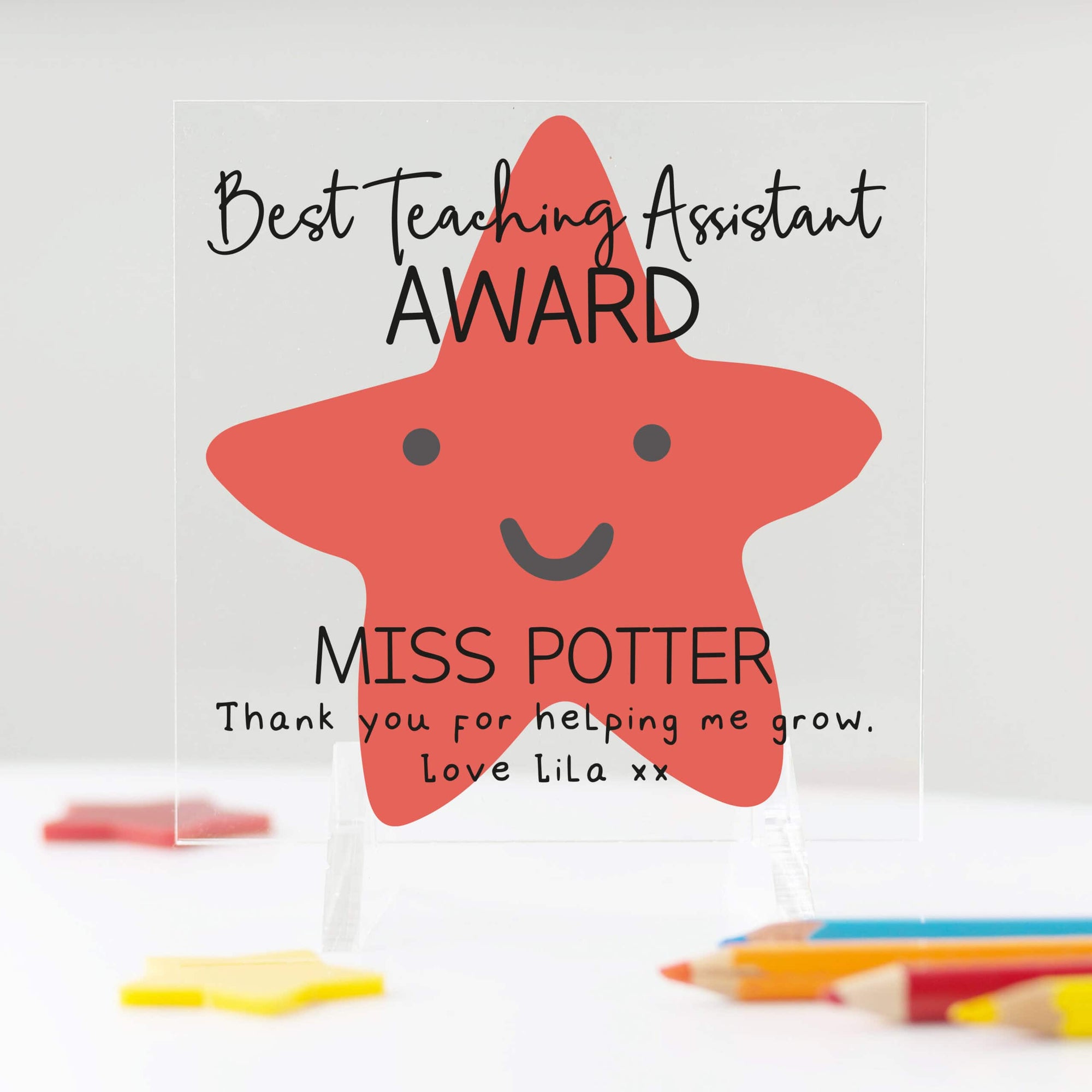 Personalised Best Teaching Assistant Award Acrylic Plaque