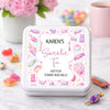 Personalised Metal Pink Bear Sweetie Square Tin