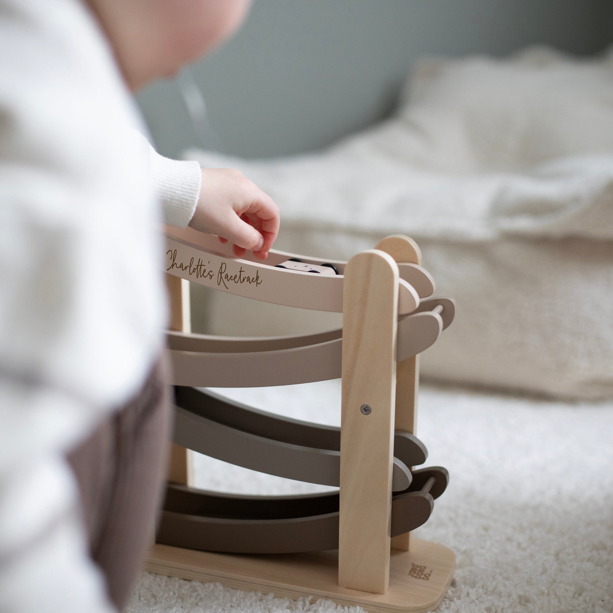 Personalised Wooden Natural Car Roller Toy with Cars
