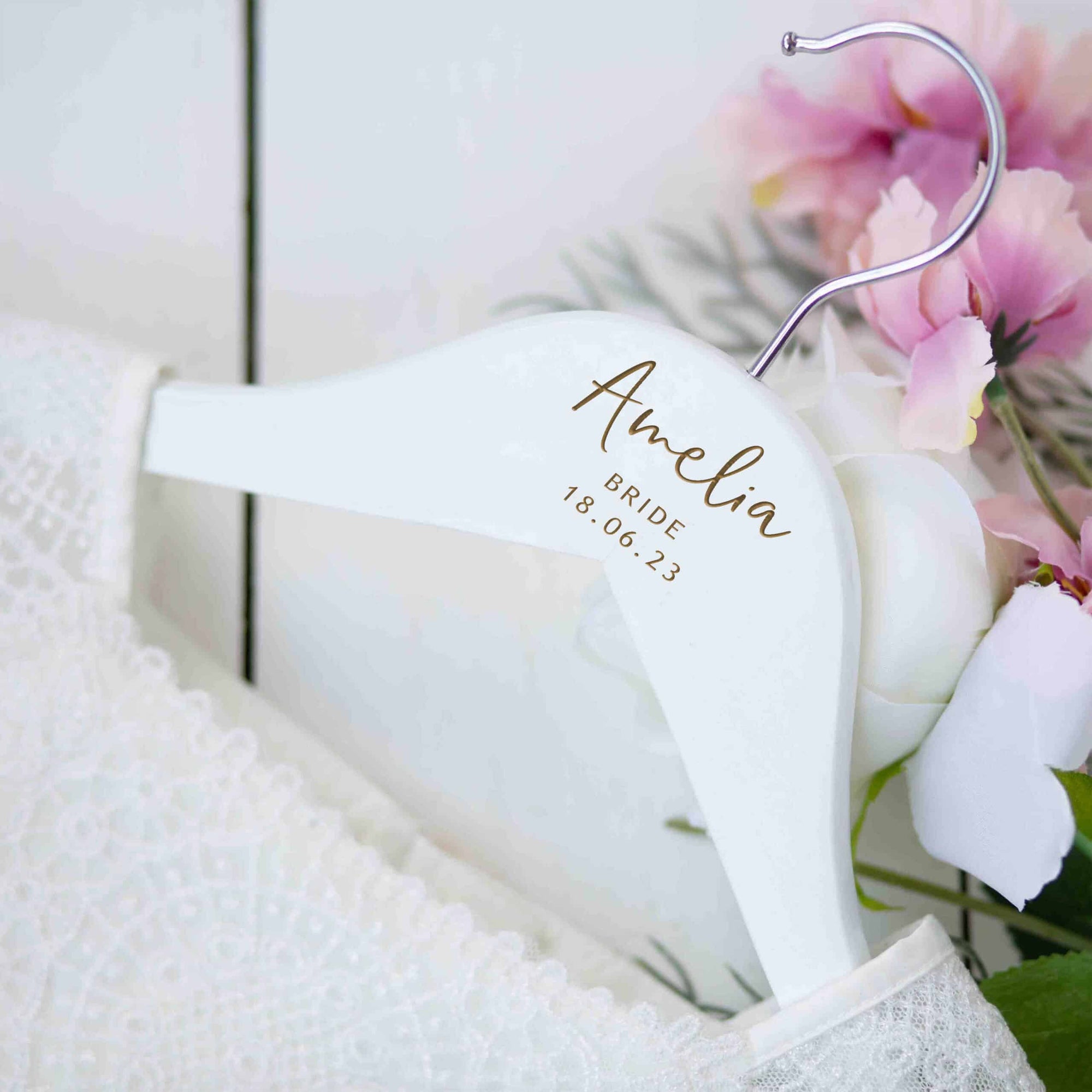 Personalised White Wooden Bridal Wedding Day Hanger