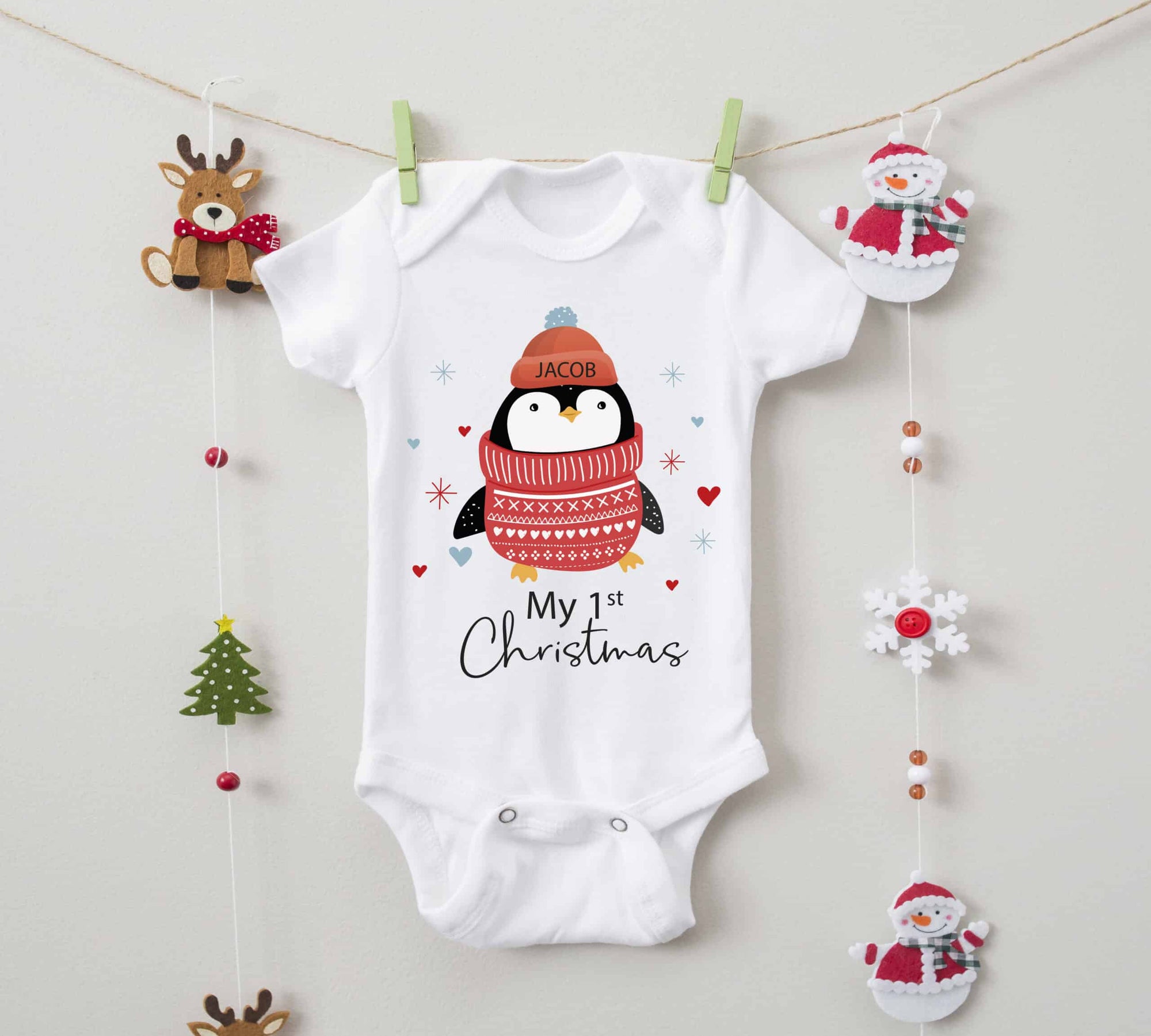 Personalised Baby Penguin Babygrow/Sleepsuit - First Christmas