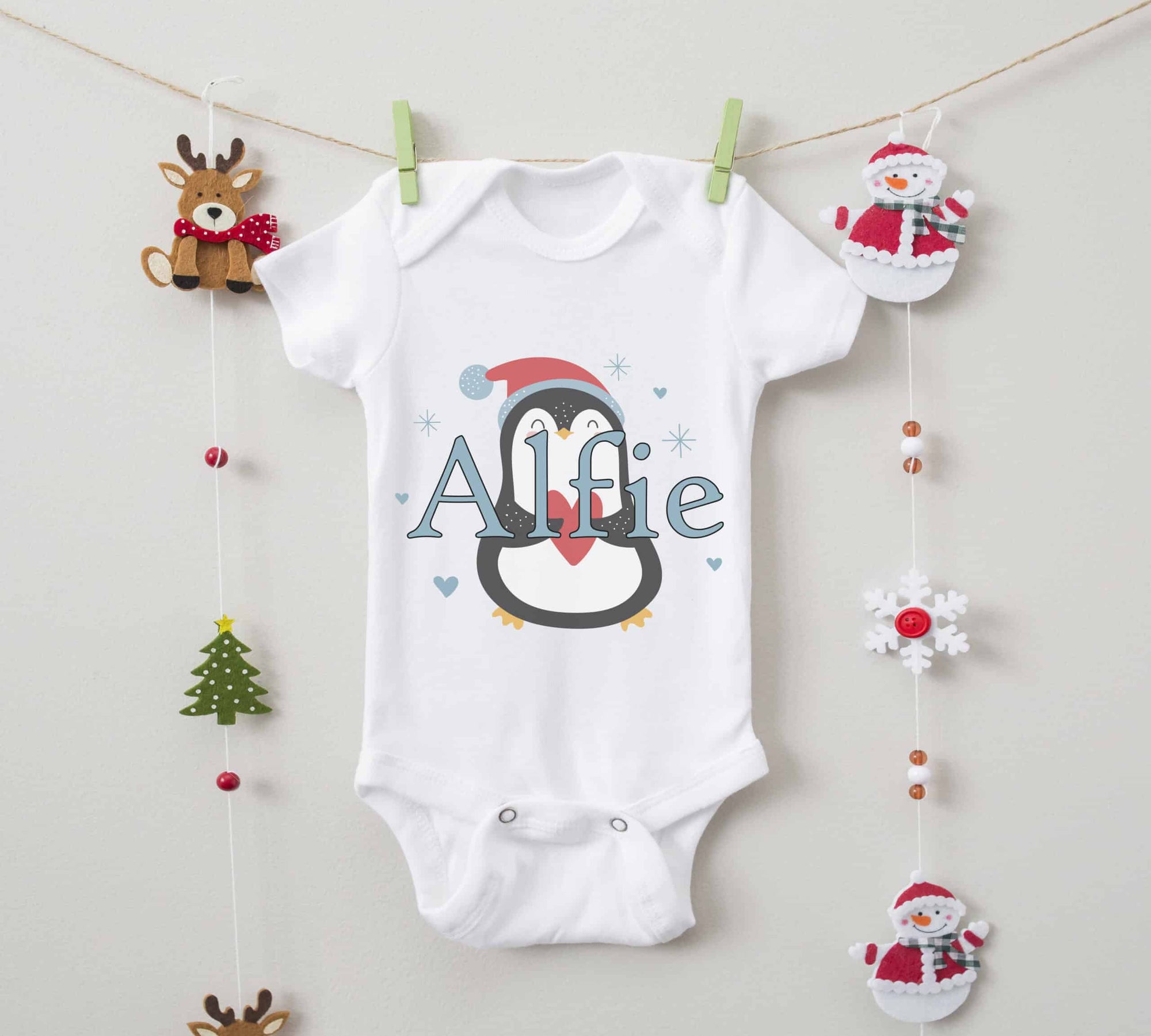 Personalised Baby Penguin Babygrow/Sleepsuit - Heart