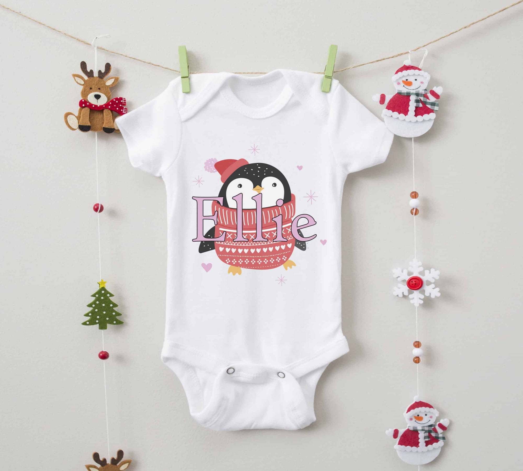 Personalised Baby Penguin Babygrow/Sleepsuit - Christmas Jumper
