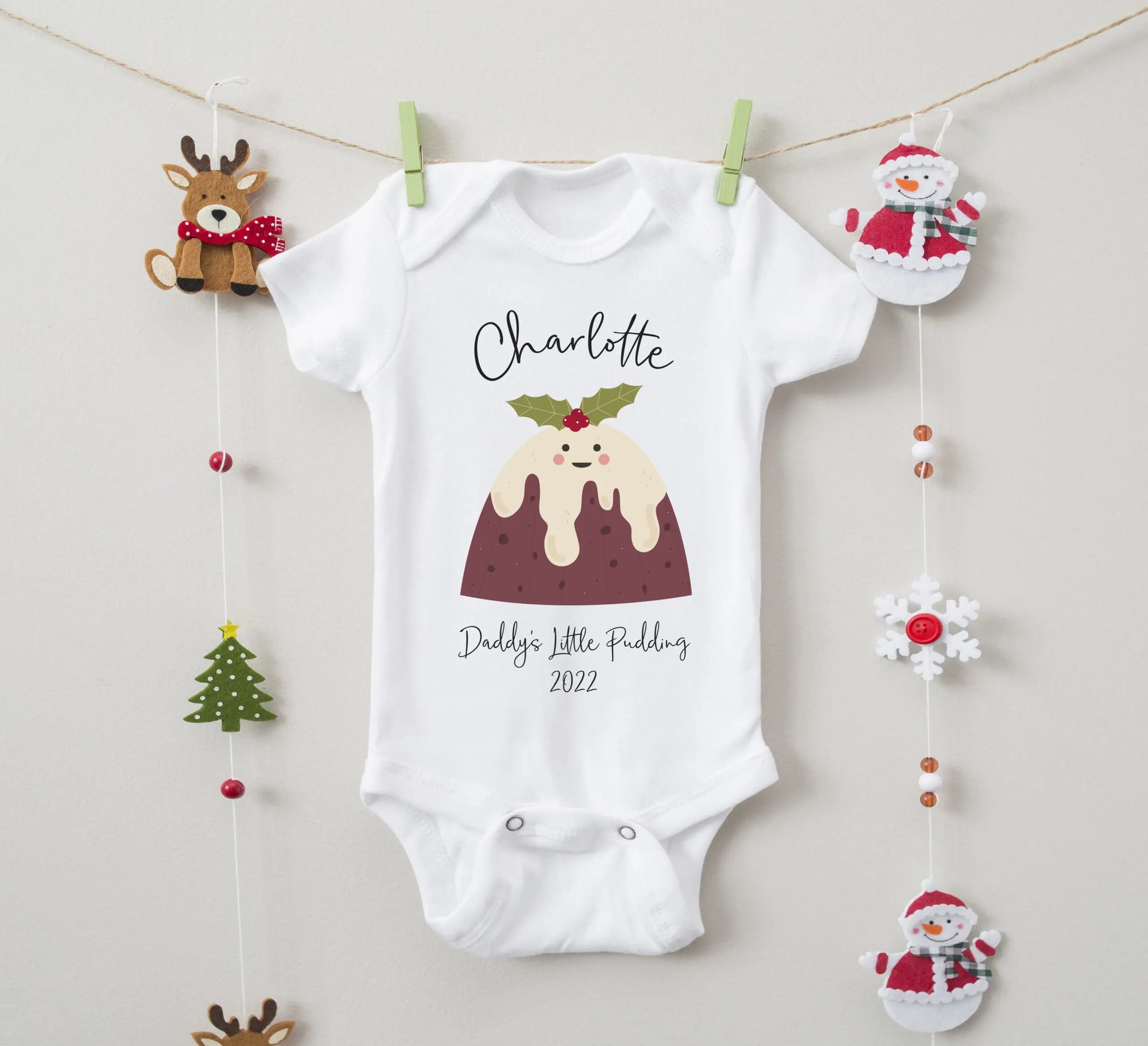 Personalised Baby Babygrow/Sleepsuit - Christmas Pudding