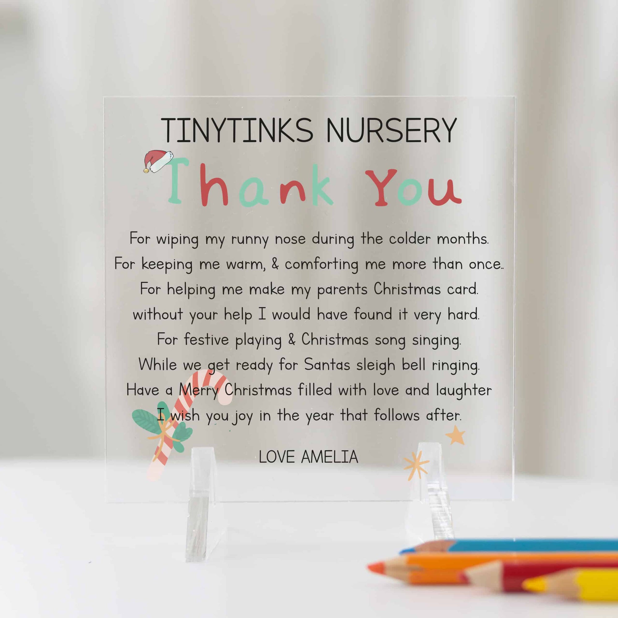 Personalised Christmas Thank You Poem Nursery Acrylic Plaque