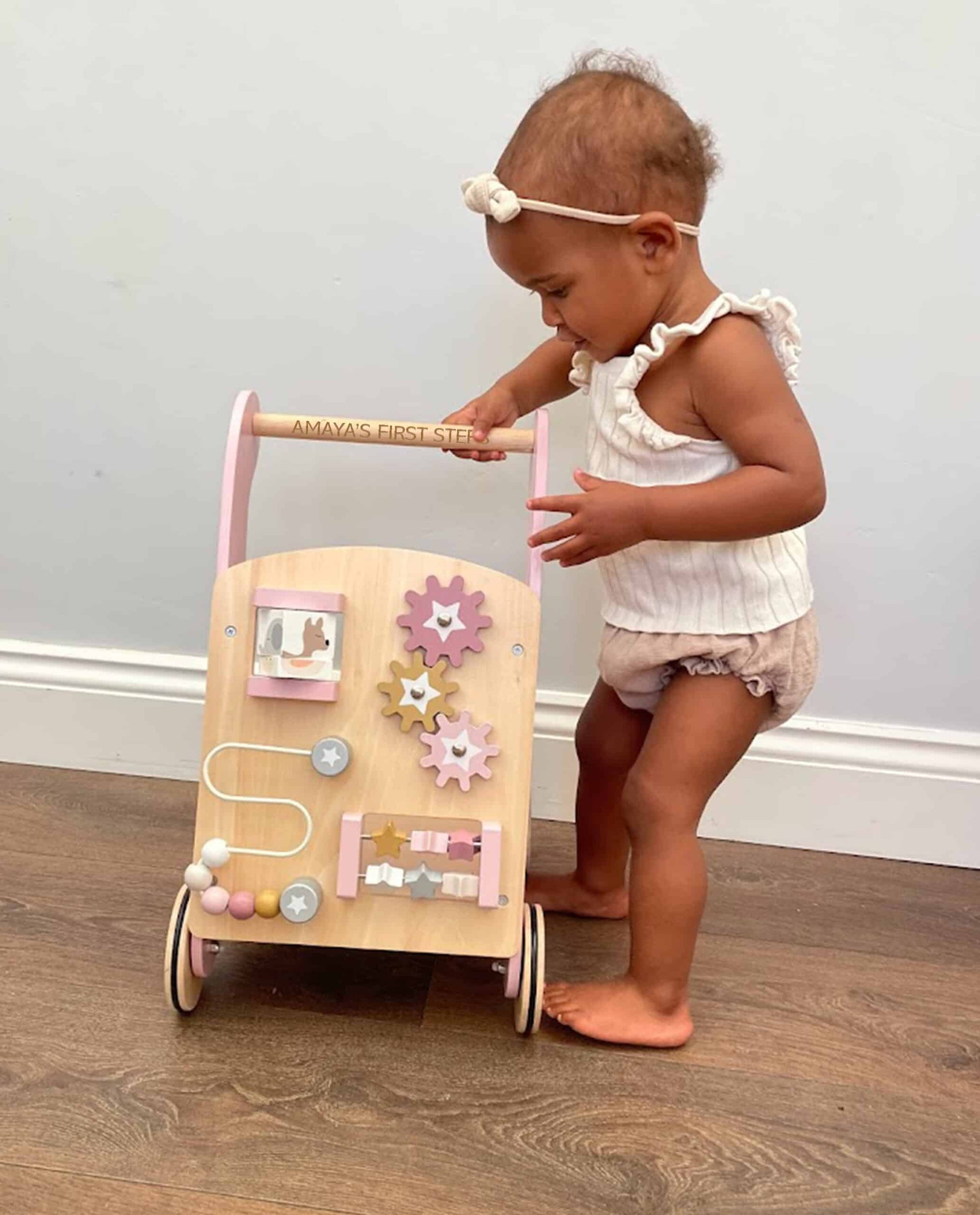 Personalised Wooden Pastel Pink Activity Walker Toy