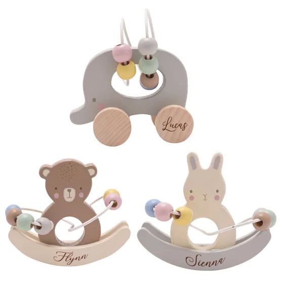 Personalised Wooden Wire & Bead Toy - Teddy