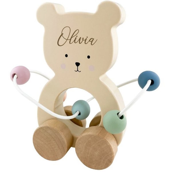 Personalised Wooden Teddy Motor Pull Toy