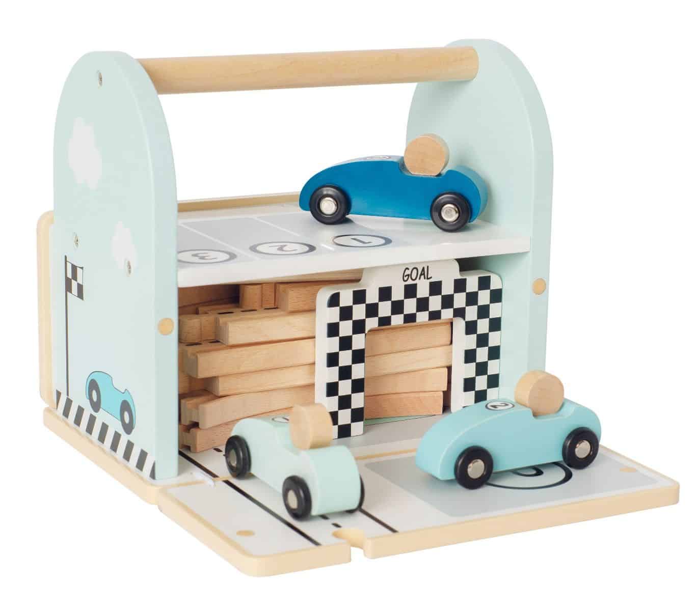 Personalised Wooden Car Racetrack Toy with Pitstop