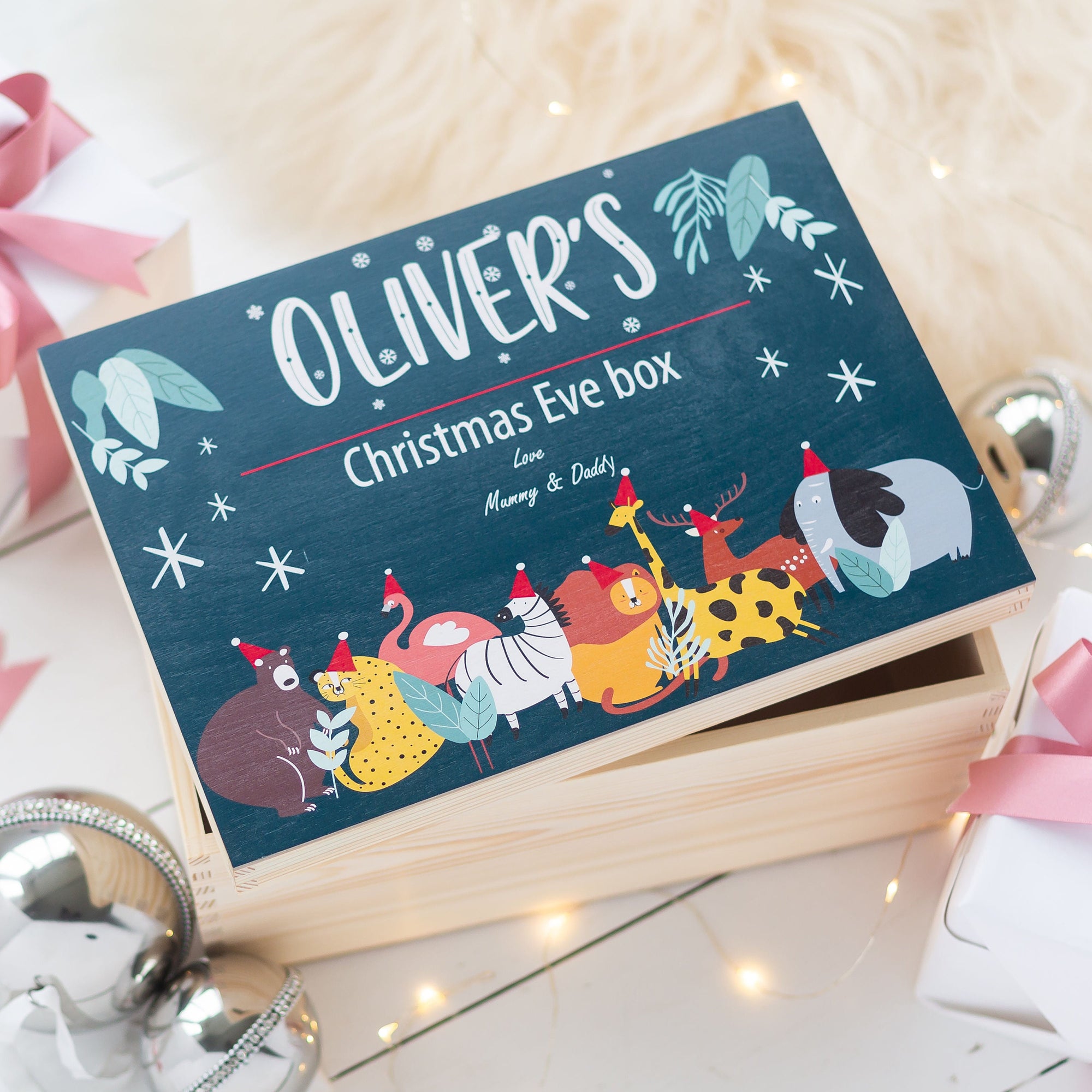 Personalised Blue Safari Animal Christmas Eve Box