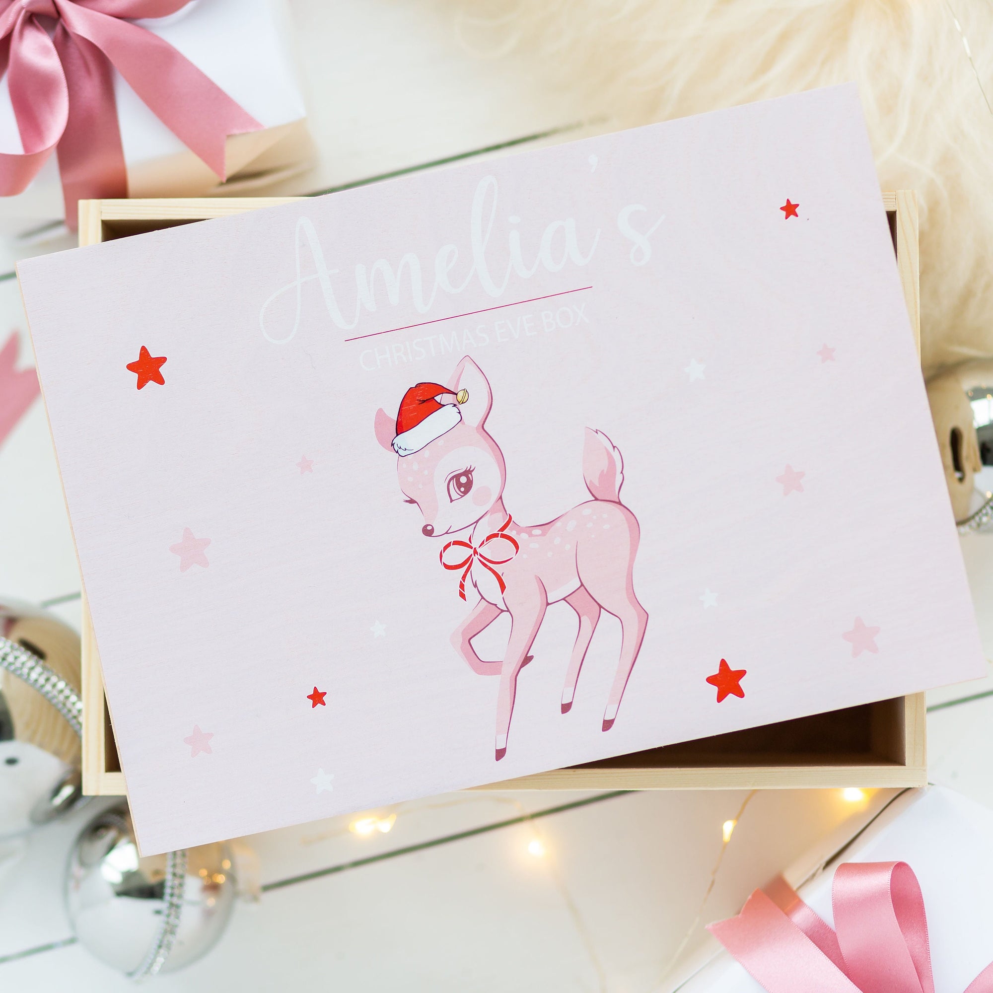 Personalised Pink Deer Christmas Eve Box