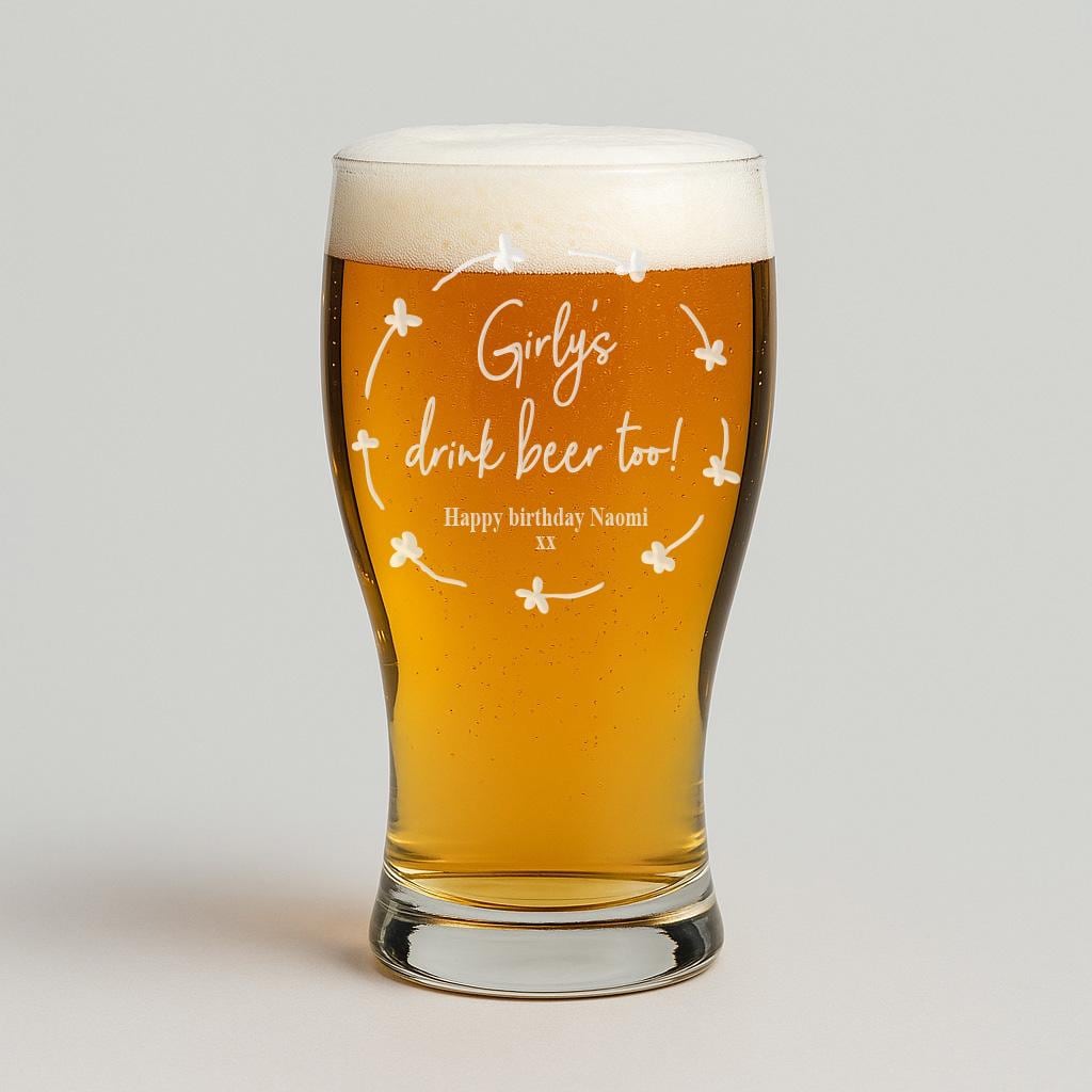 Personalised Girls Drink Beer Too Pint Glass
