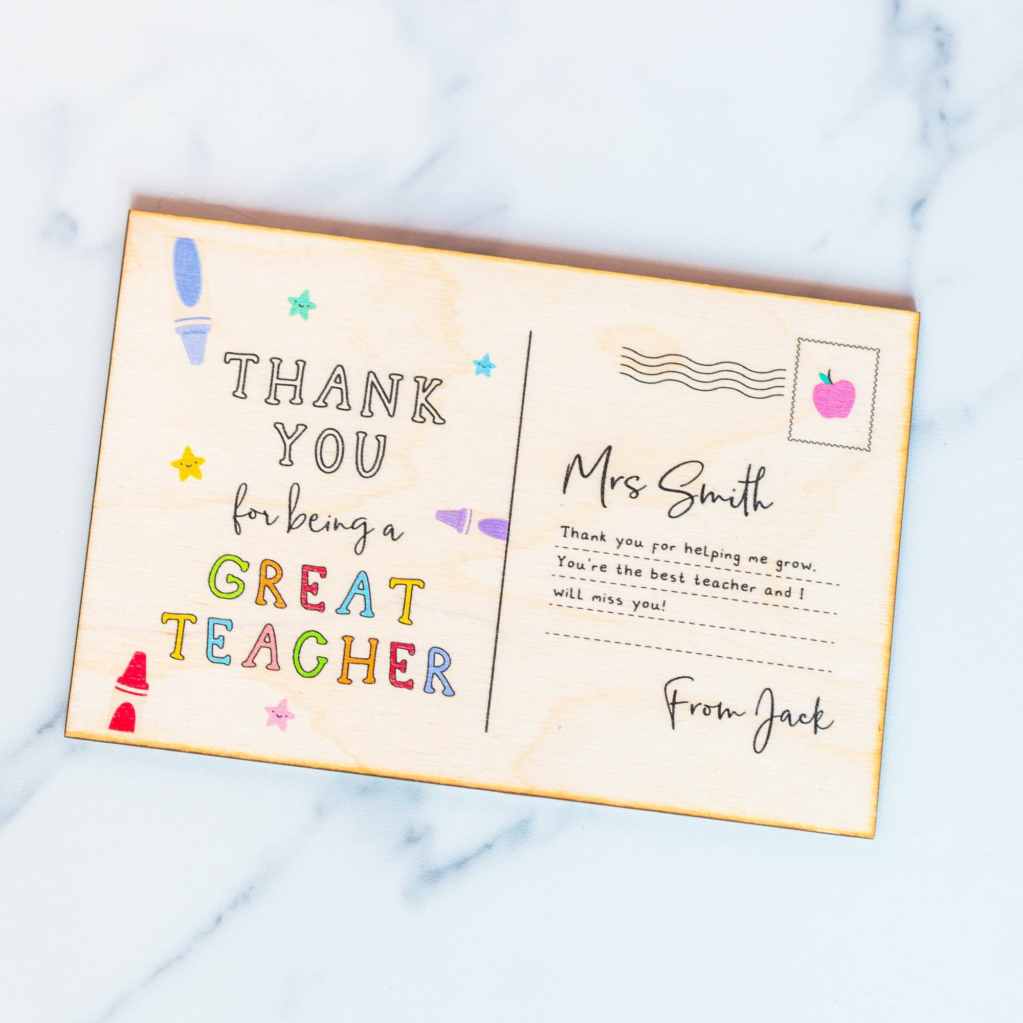 Personalised Thank You For Being A Great Teacher Wooden Postcard