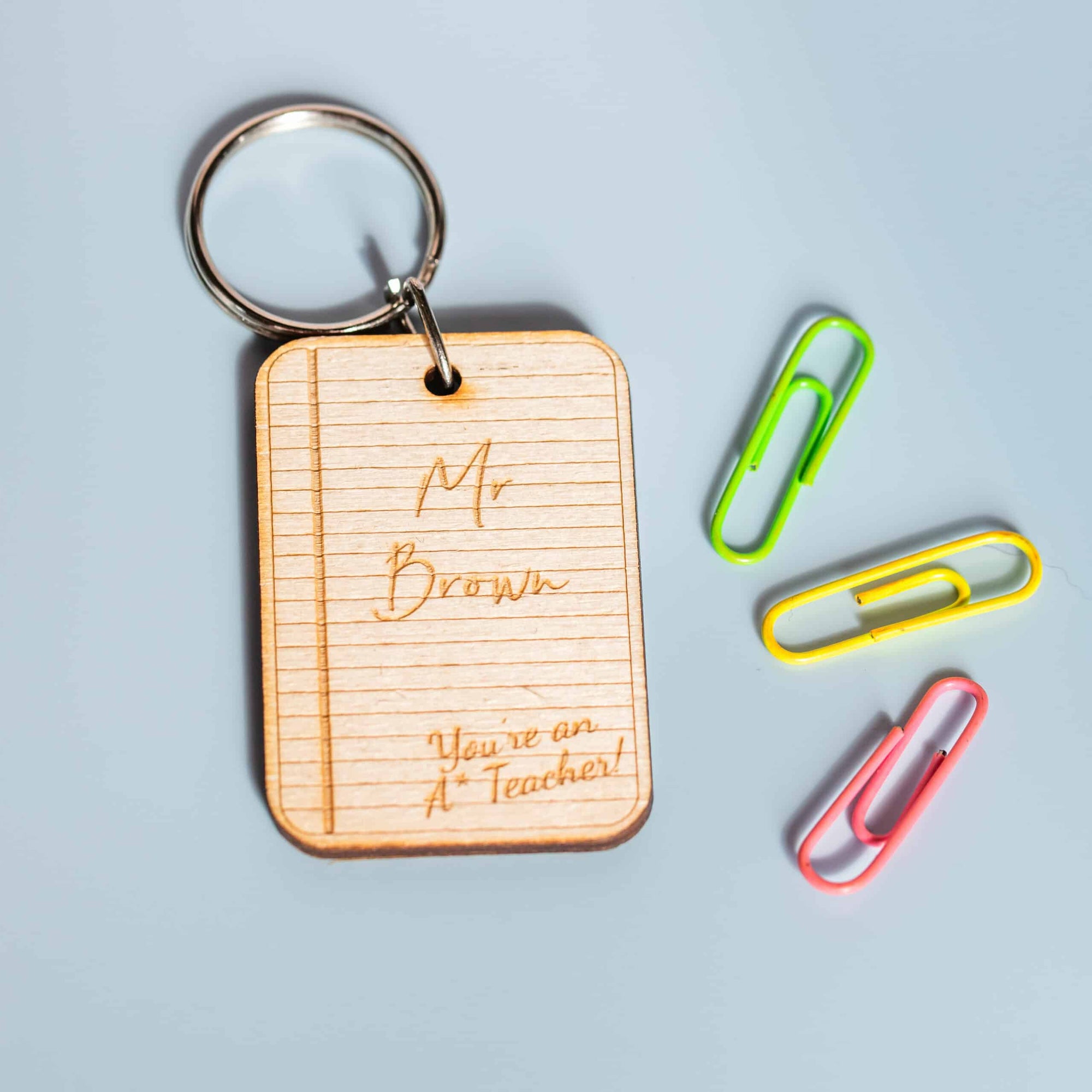 Personalised A* Thank You Teacher Wooden Keyring
