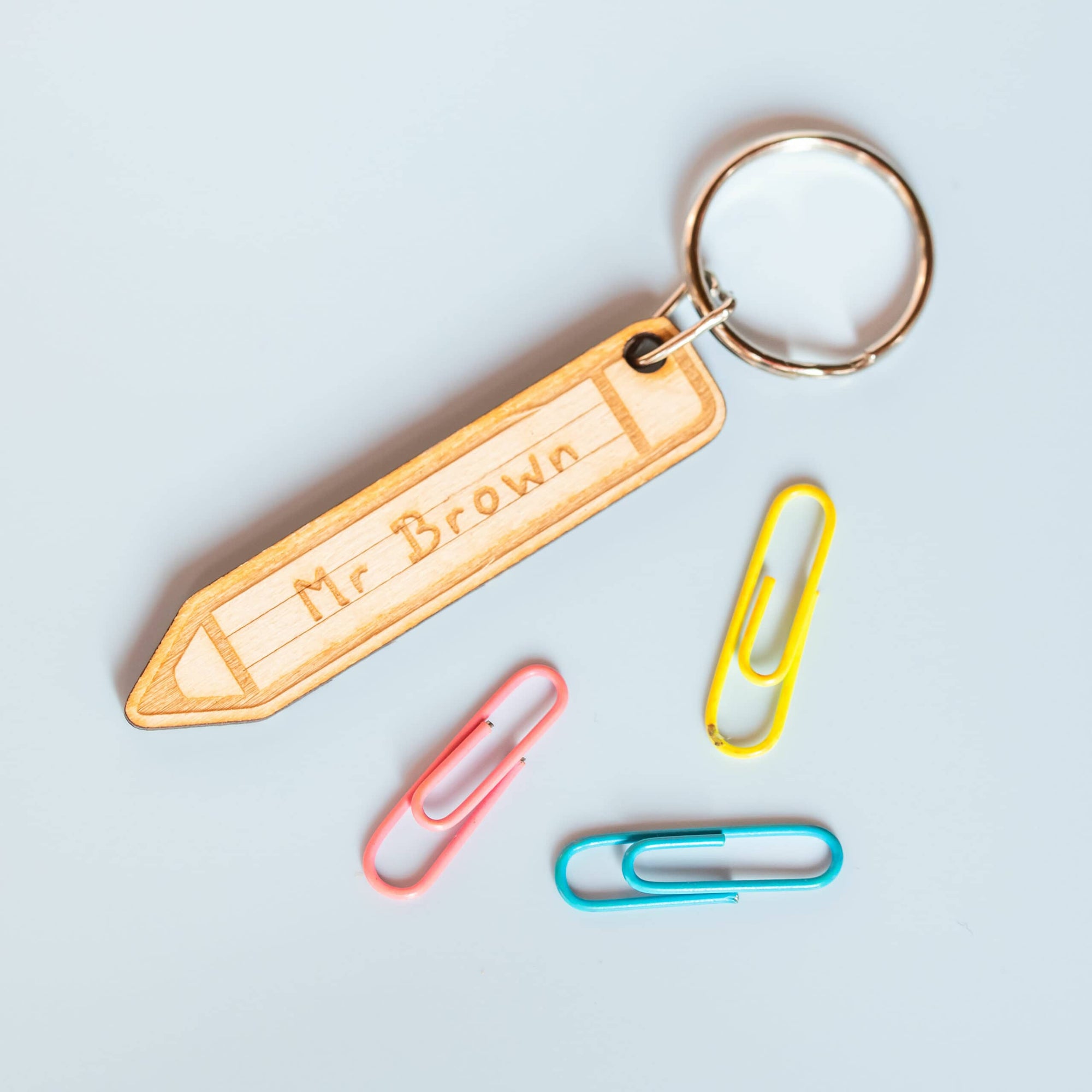 Personalised Thank You Teacher Pencil Wooden Keyring