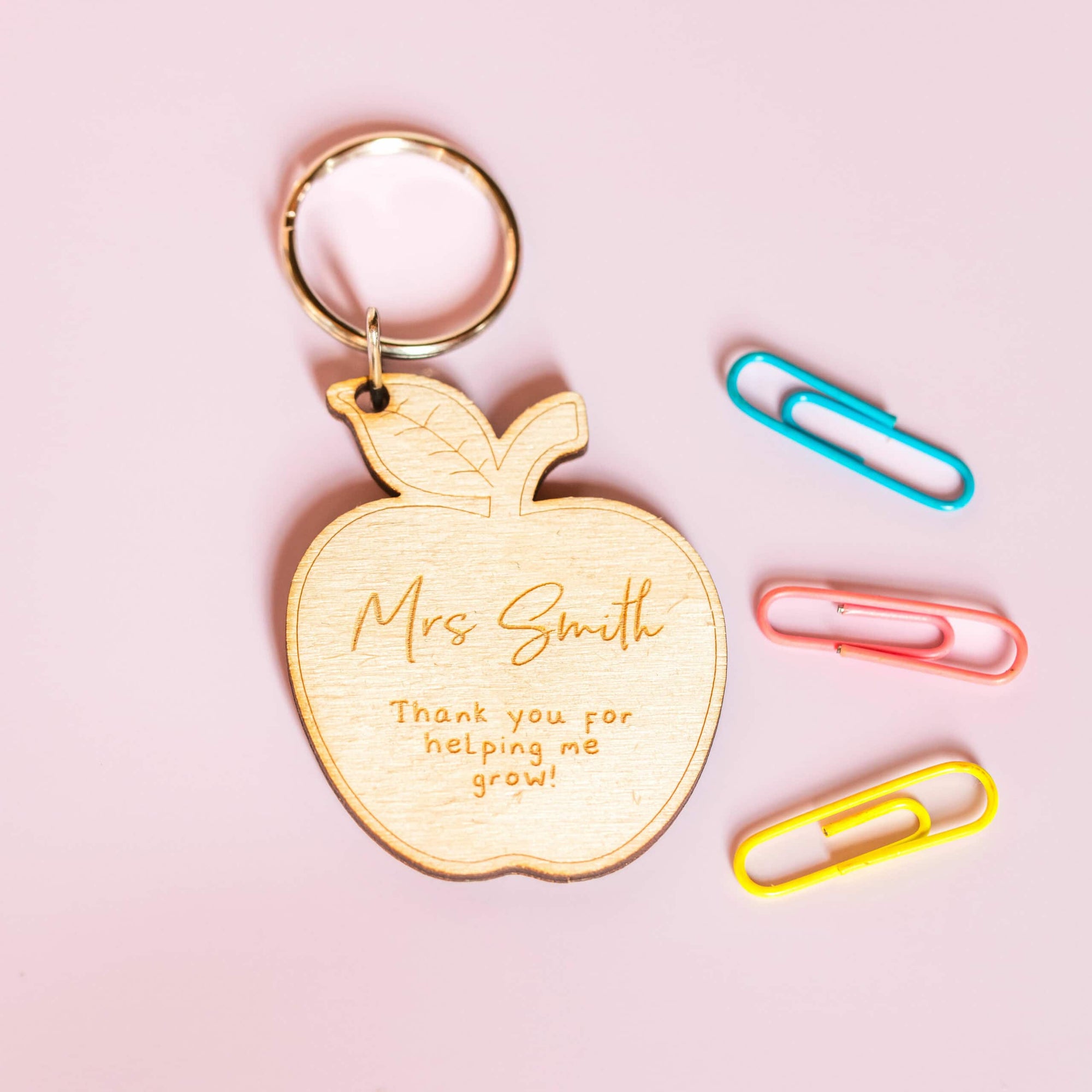Personalised Thank You For Helping Me Grow Apple Wooden Keyring